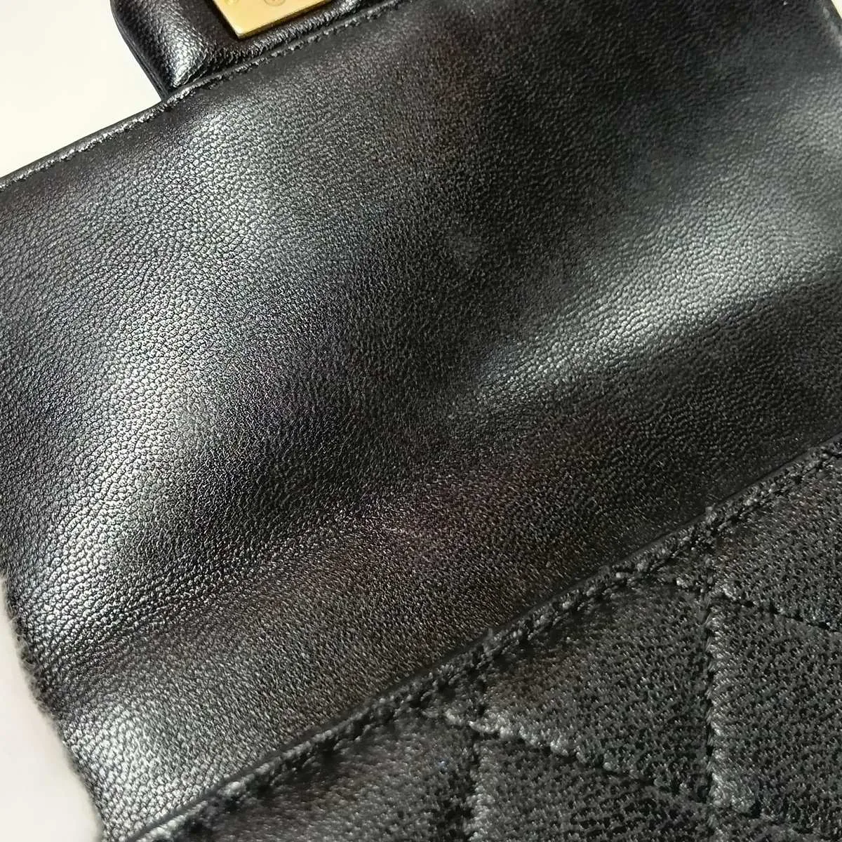 Matelassé Leather Chain Shoulder Bag, Pearl Black with Gold Hardware, 29837727 (Serial Number in the 29 range) — view 12