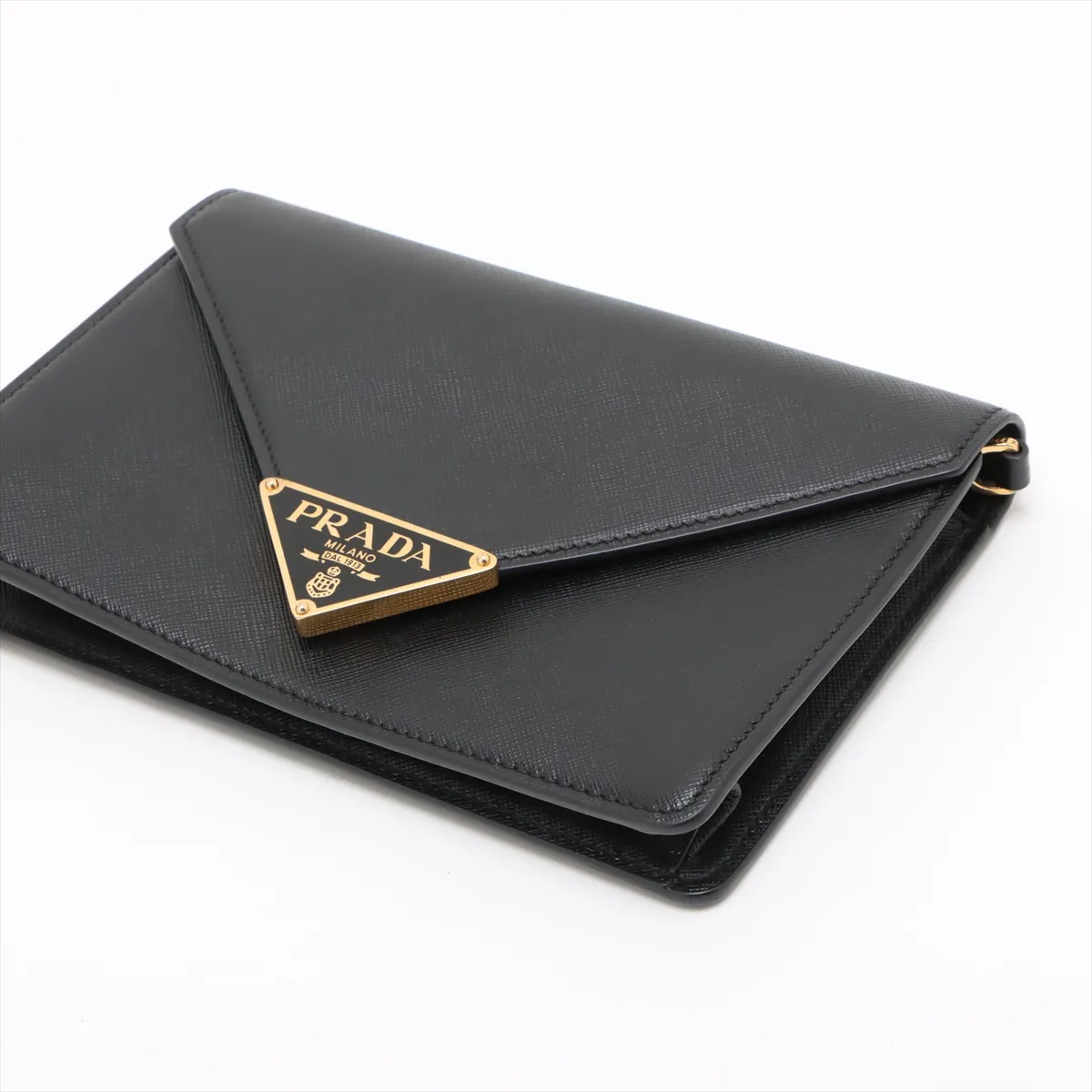 Saffiano Leather Chain Shoulder Bag Black — view 3