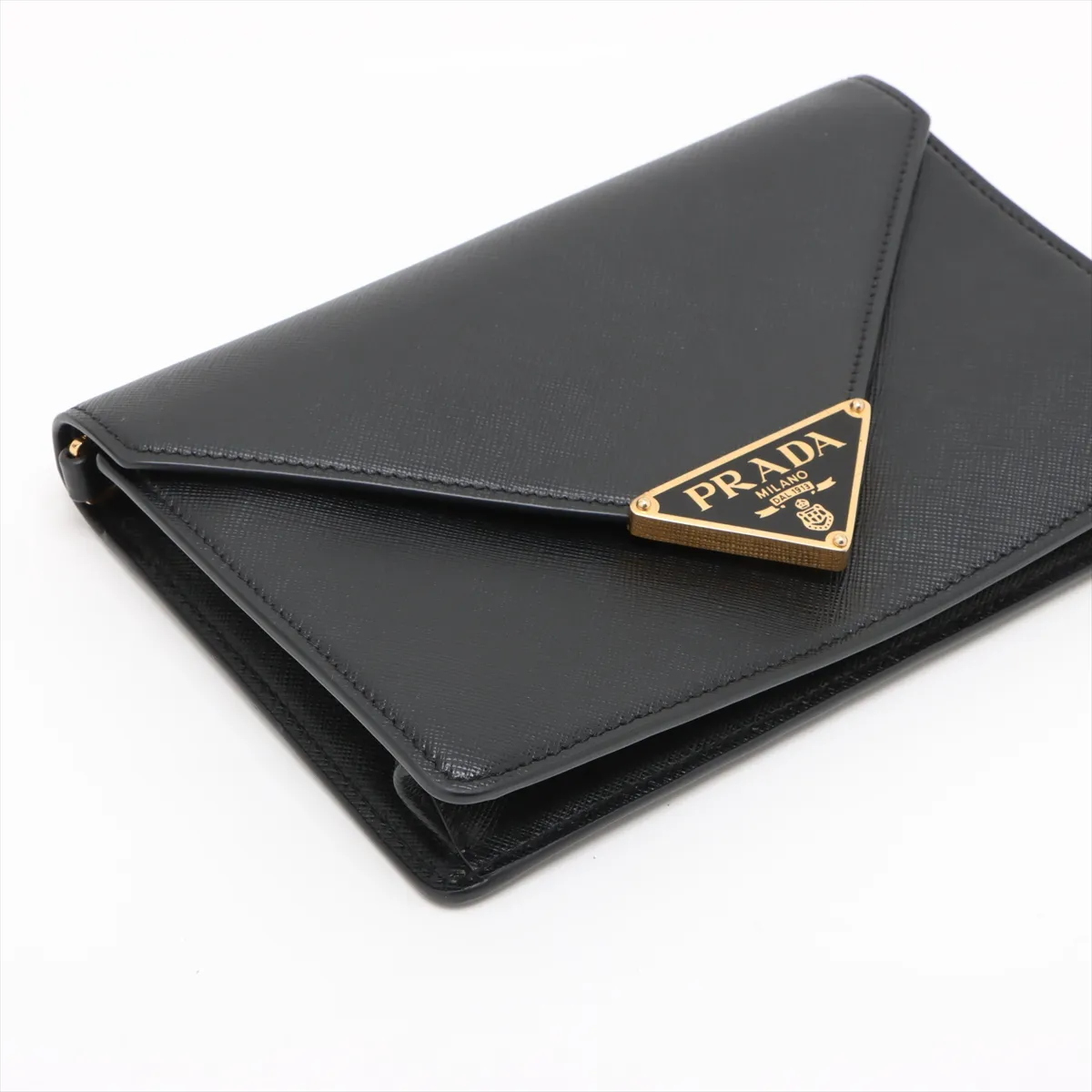 Saffiano Leather Chain Shoulder Bag Black — view 4