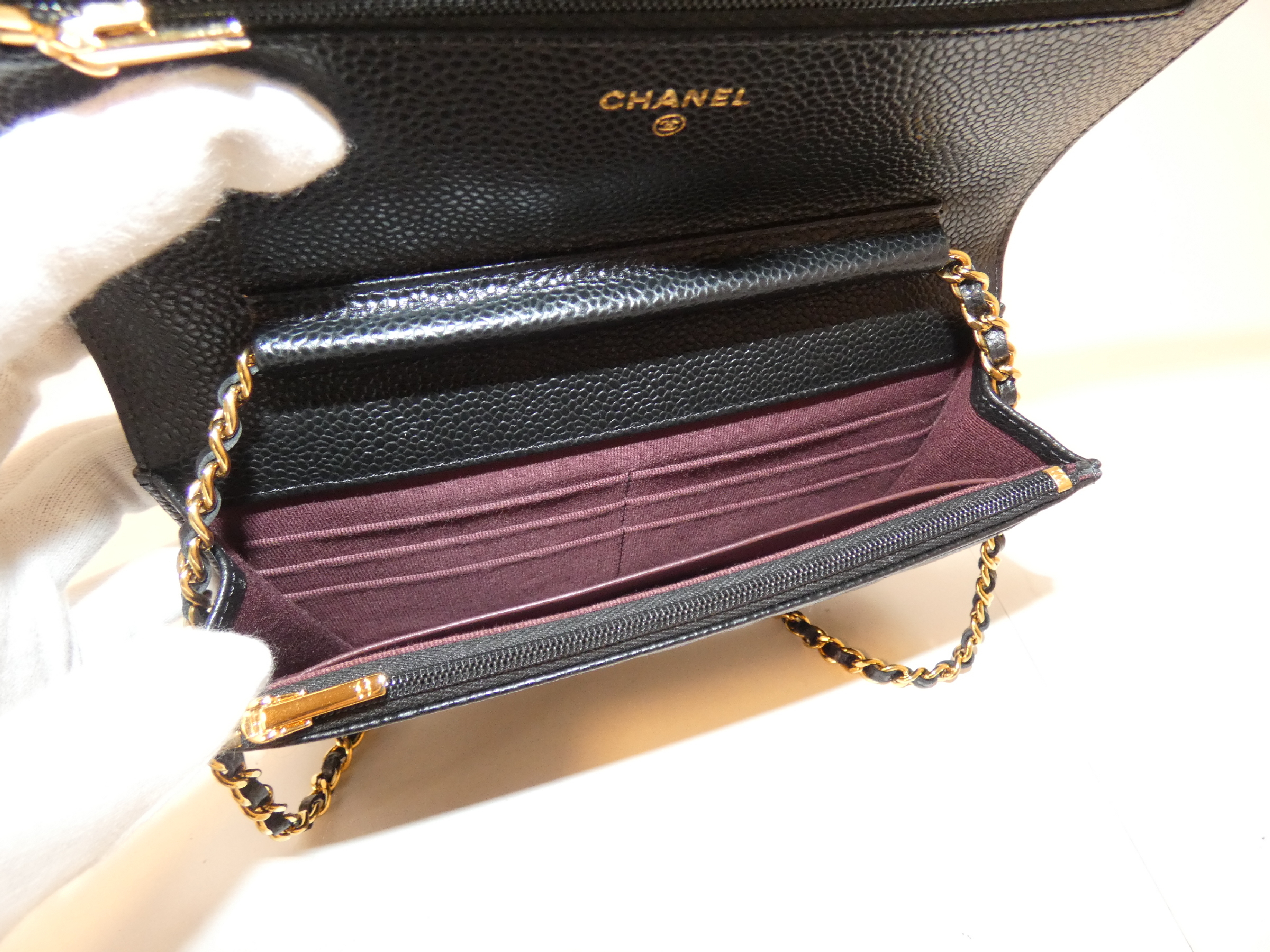 Coco Caviar Skin Black Chain Wallet Shoulder Bag — view 8