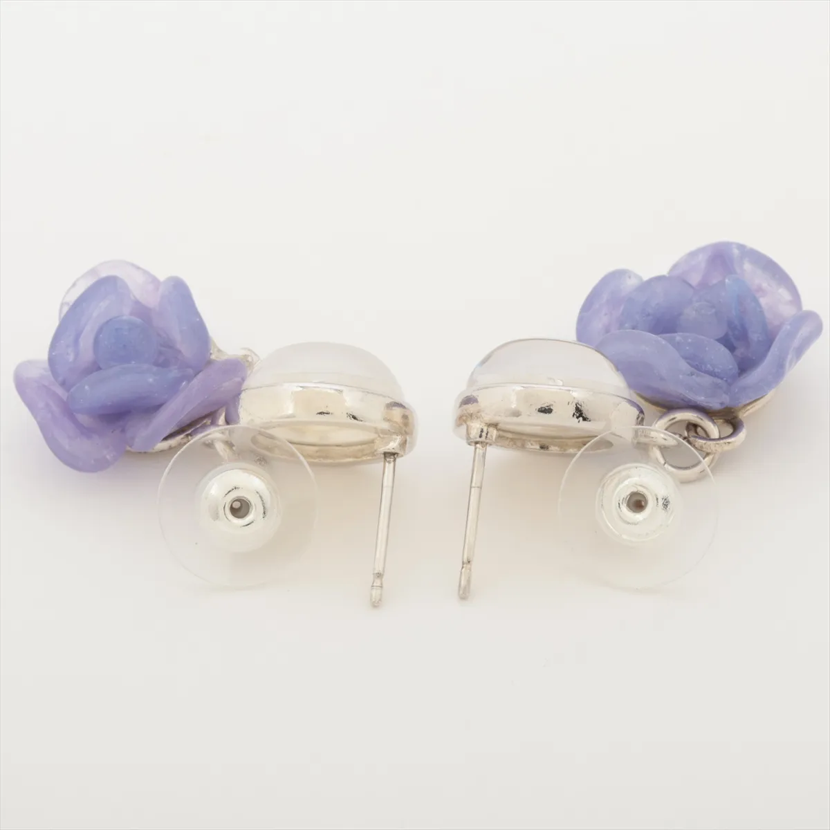 Coco Mark Camellia 01P Earrings (Pair) Metal x Resin Silver x Purple Petal chipped, — view 4
