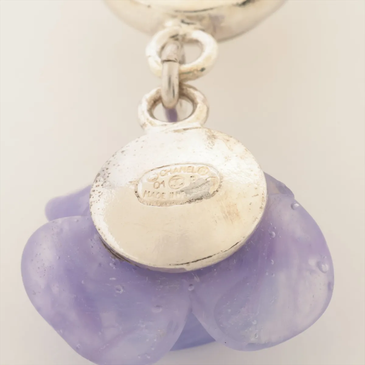 Coco Mark Camellia 01P Earrings (Pair) Metal x Resin Silver x Purple Petal chipped, — view 5