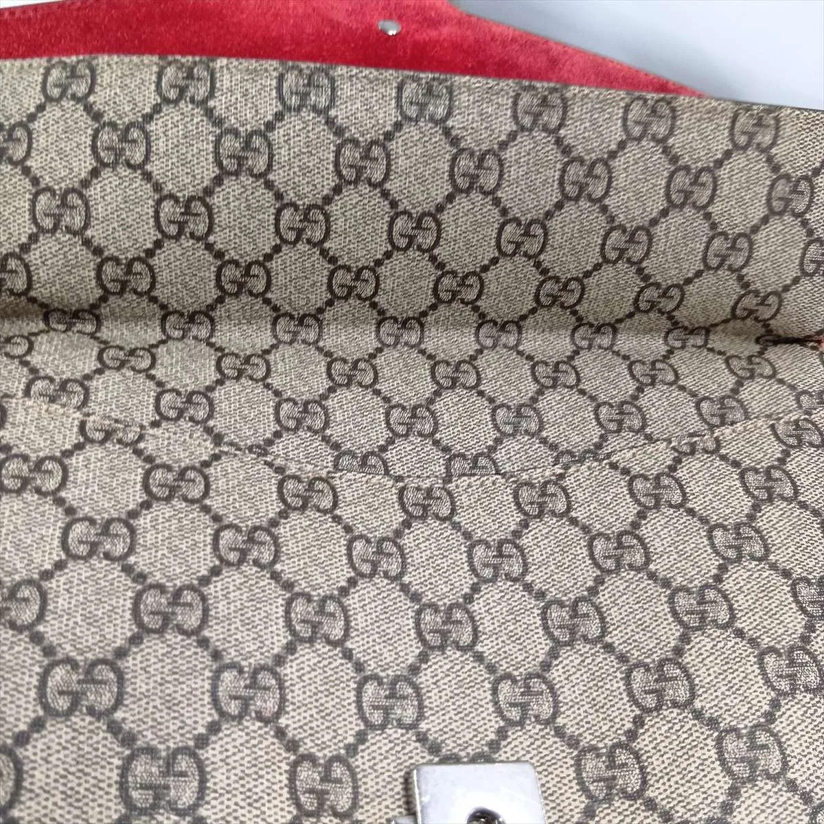 GG Supreme Dionysus PVC x Suede Chain Shoulder Bag, Beige x Red, 400249 — view 11