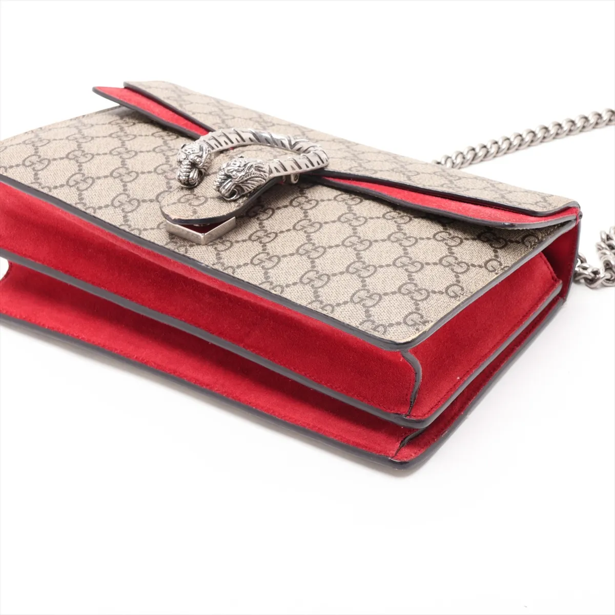 GG Supreme Dionysus PVC x Suede Chain Shoulder Bag, Beige x Red, 400249 — view 3