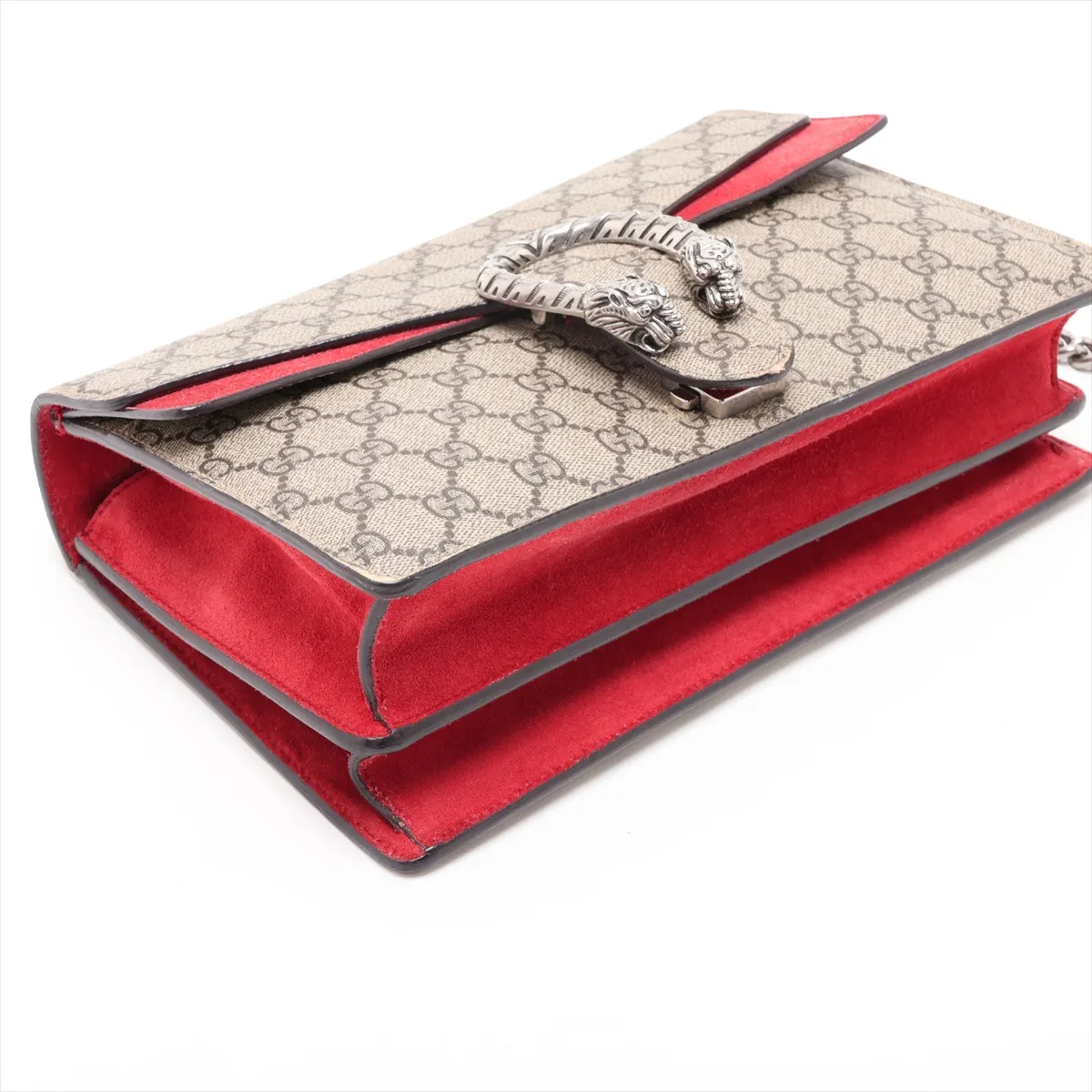 GG Supreme Dionysus PVC x Suede Chain Shoulder Bag, Beige x Red, 400249 — view 4