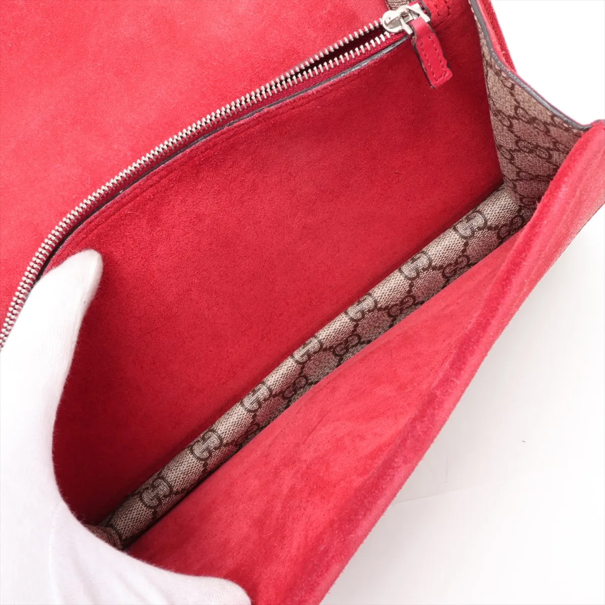 GG Supreme Dionysus PVC x Suede Chain Shoulder Bag, Beige x Red, 400249 — view 6