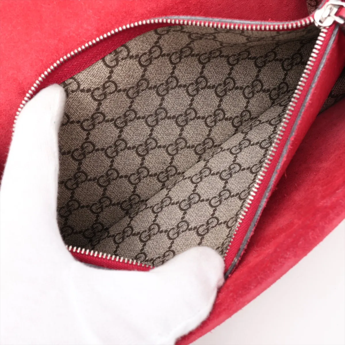 GG Supreme Dionysus PVC x Suede Chain Shoulder Bag, Beige x Red, 400249 — view 8