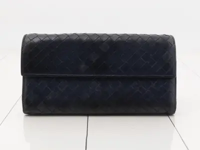 Intrecciato folding wallet, navy