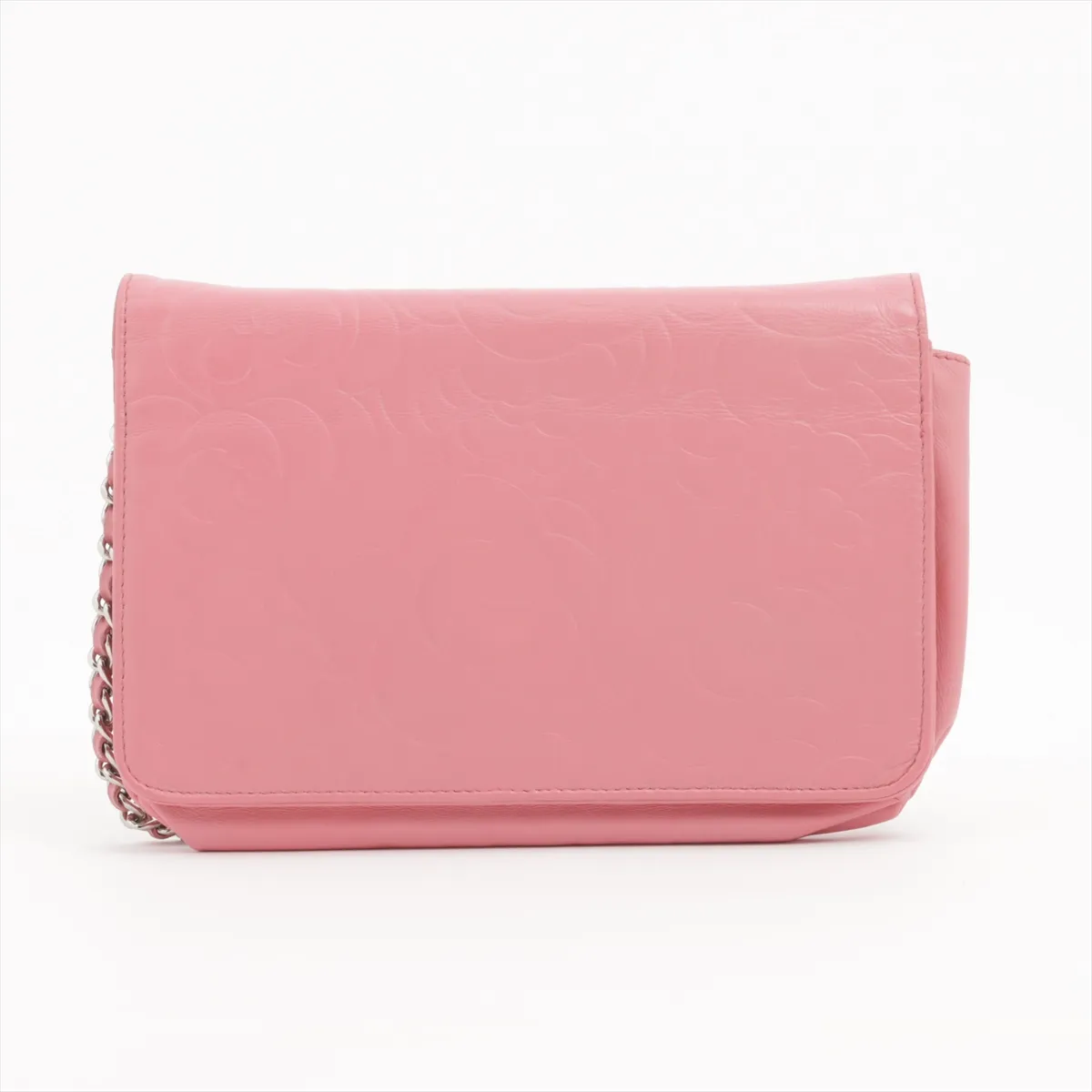 Camellia Lambskin Chain Wallet Pink Silver Hardware 16735050 — view 2