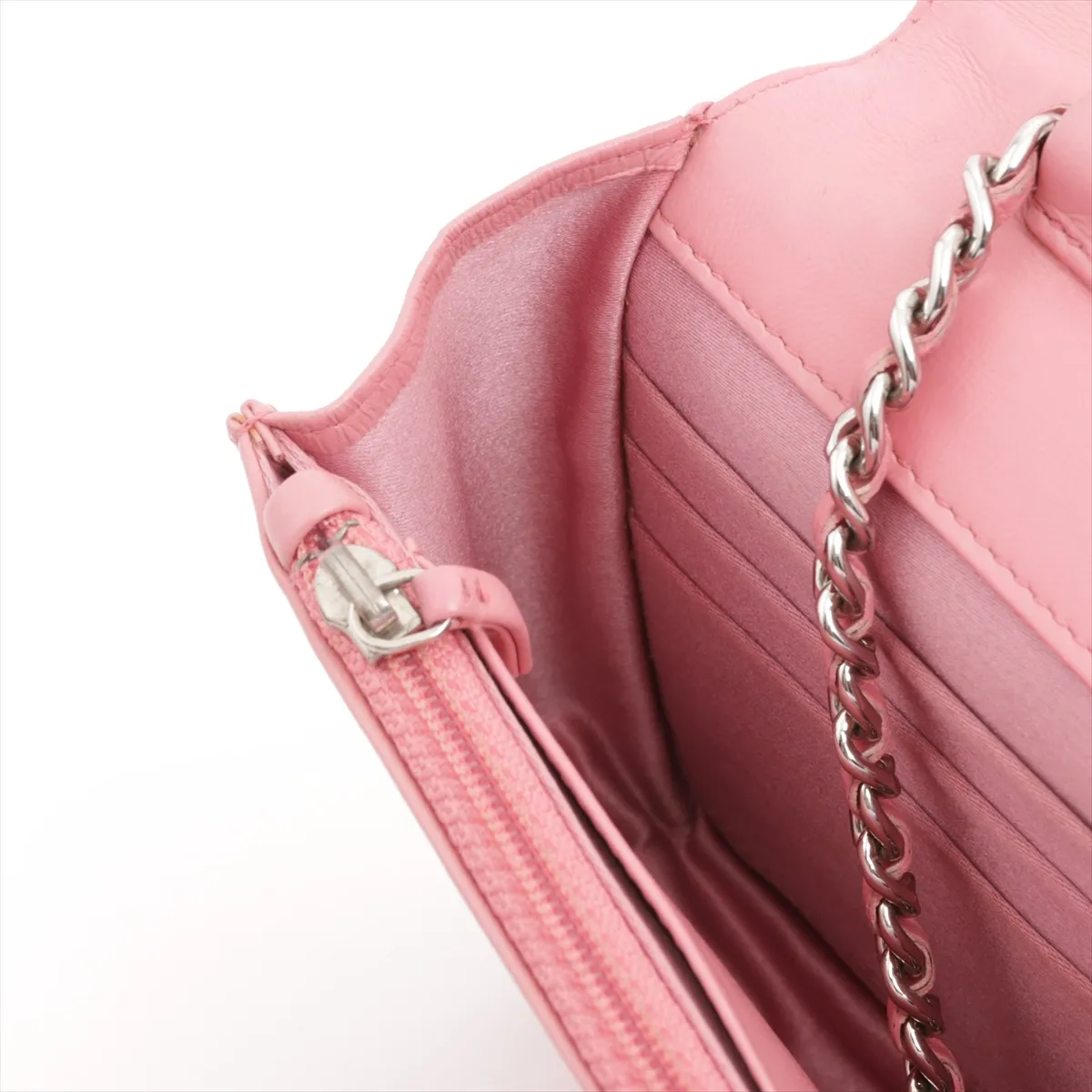 Camellia Lambskin Chain Wallet Pink Silver Hardware 16735050 — view 12