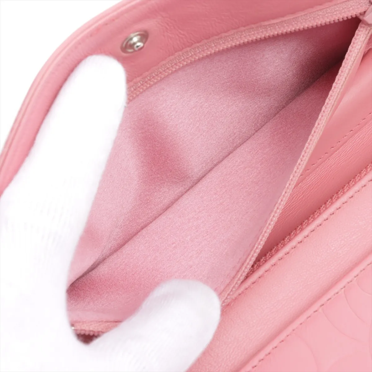 Camellia Lambskin Chain Wallet Pink Silver Hardware 16735050 — view 7