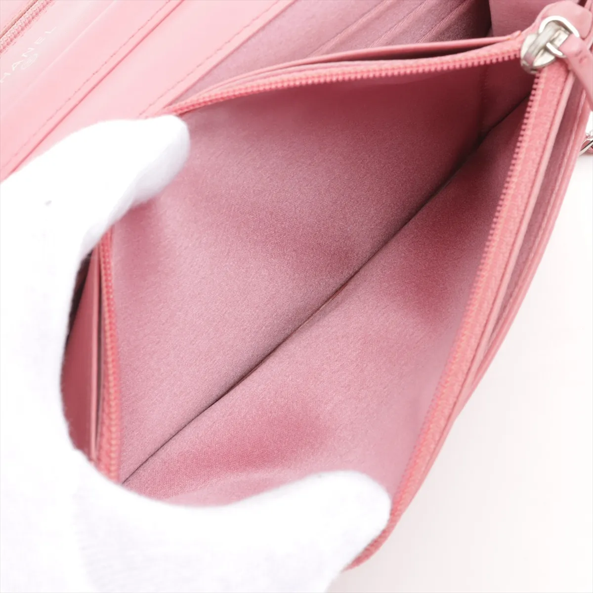 Camellia Lambskin Chain Wallet Pink Silver Hardware 16735050 — view 8
