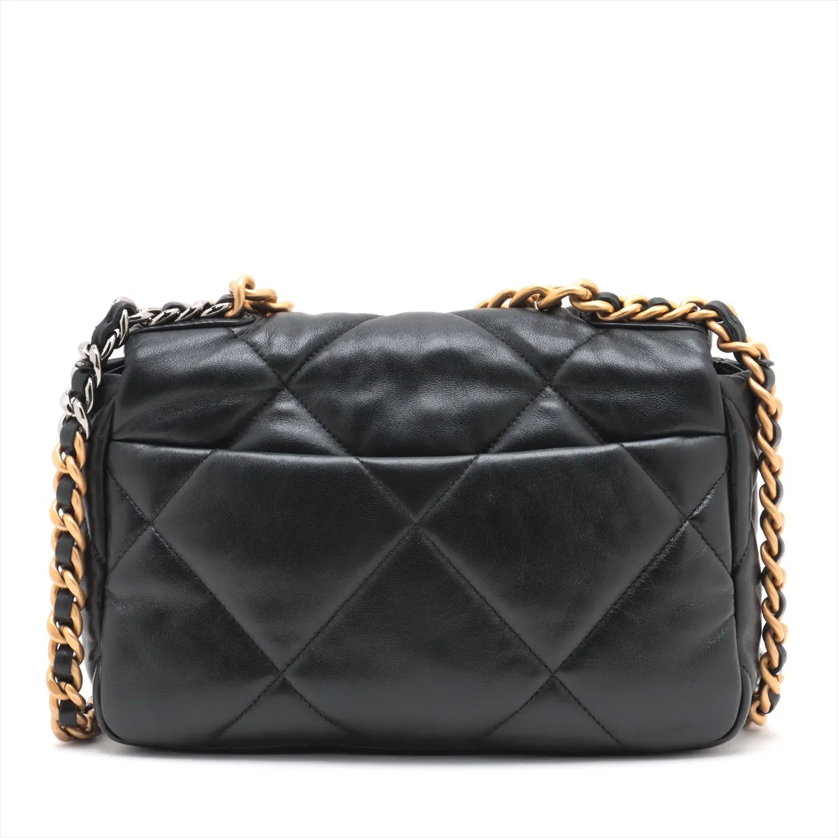 19 Maxi Lambskin Chain Shoulder Bag, Black with Gold and Silver Hardware, AS1160 — view 2