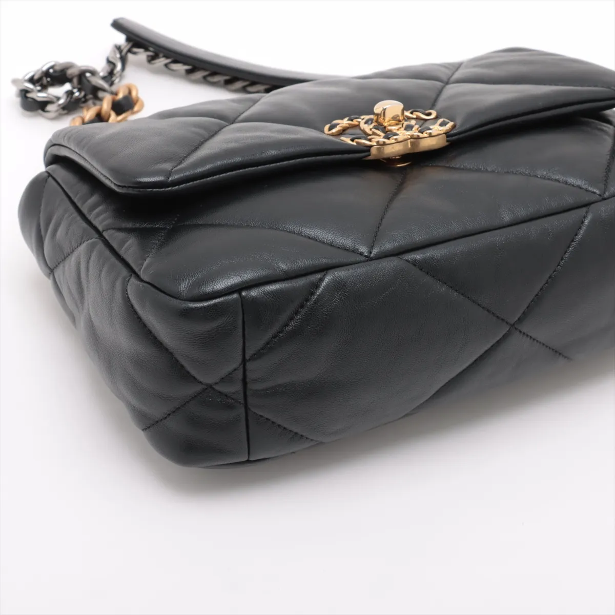 19 Maxi Lambskin Chain Shoulder Bag, Black with Gold and Silver Hardware, AS1160 — view 4