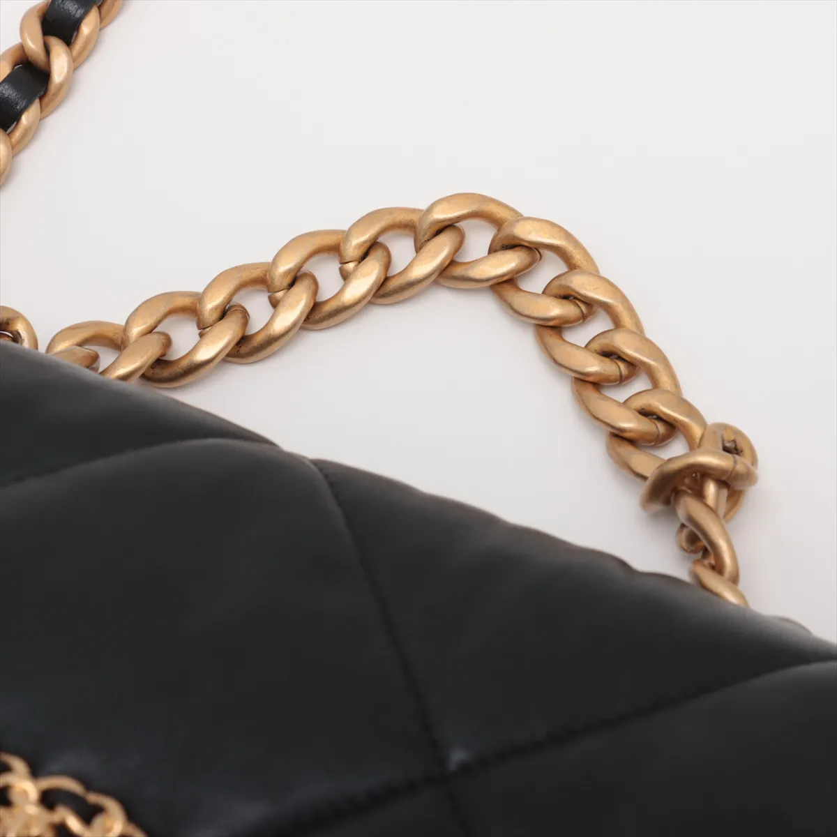 19 Maxi Lambskin Chain Shoulder Bag, Black with Gold and Silver Hardware, AS1160 — view 5