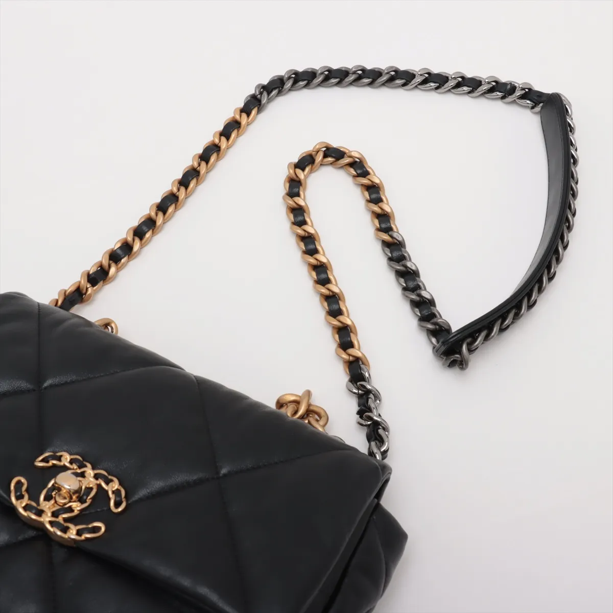 19 Maxi Lambskin Chain Shoulder Bag, Black with Gold and Silver Hardware, AS1160 — view 6