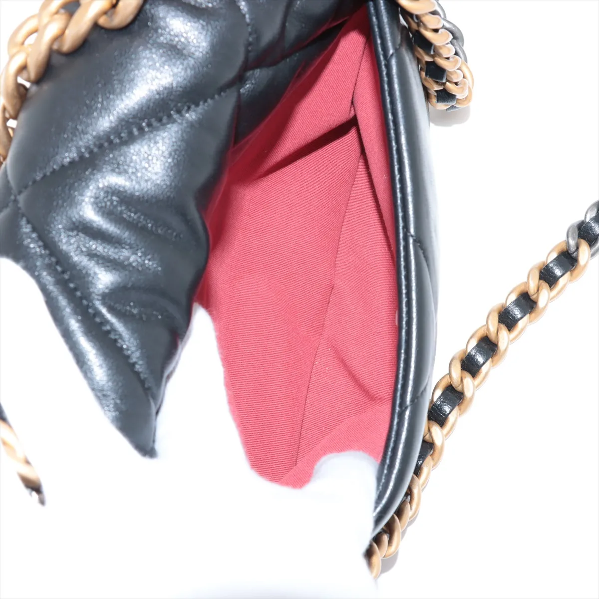 19 Maxi Lambskin Chain Shoulder Bag, Black with Gold and Silver Hardware, AS1160 — view 9