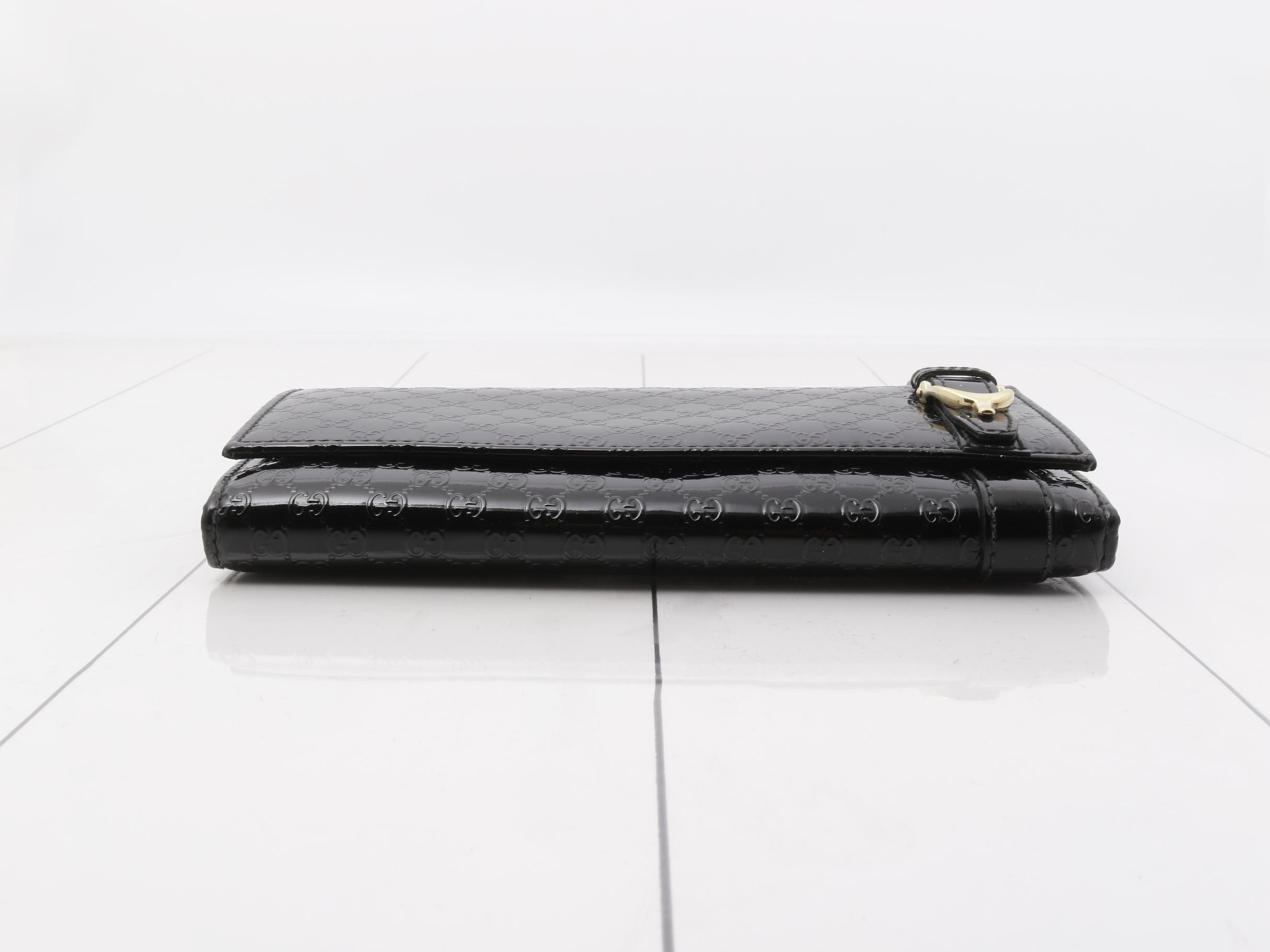 Microguccissima Long Wallet, Black Patent Leather — view 3