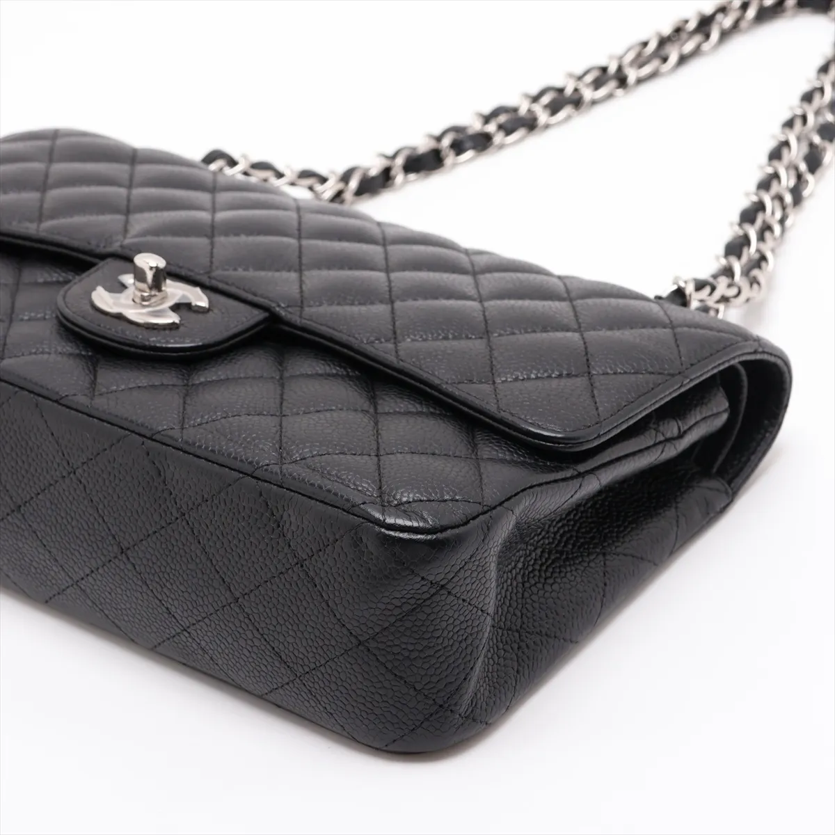 [Individually packaged] Chanel Matelassé 25 Caviar Skin Double Flap Double Chain Bag, Black with Silver Hardware, 13842370, Serial Number , A01112 — view 3