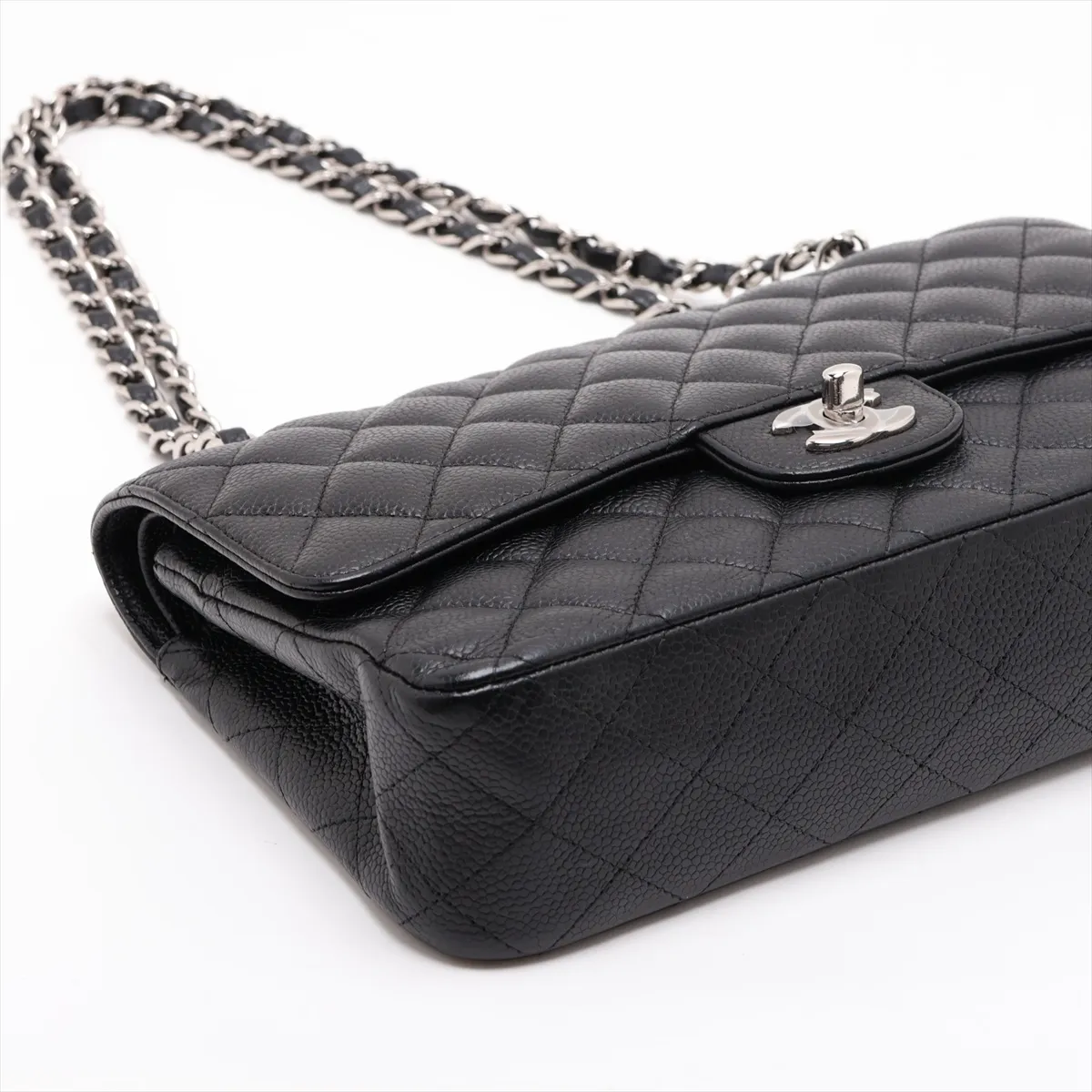 [Individually packaged] Chanel Matelassé 25 Caviar Skin Double Flap Double Chain Bag, Black with Silver Hardware, 13842370, Serial Number , A01112 — view 4