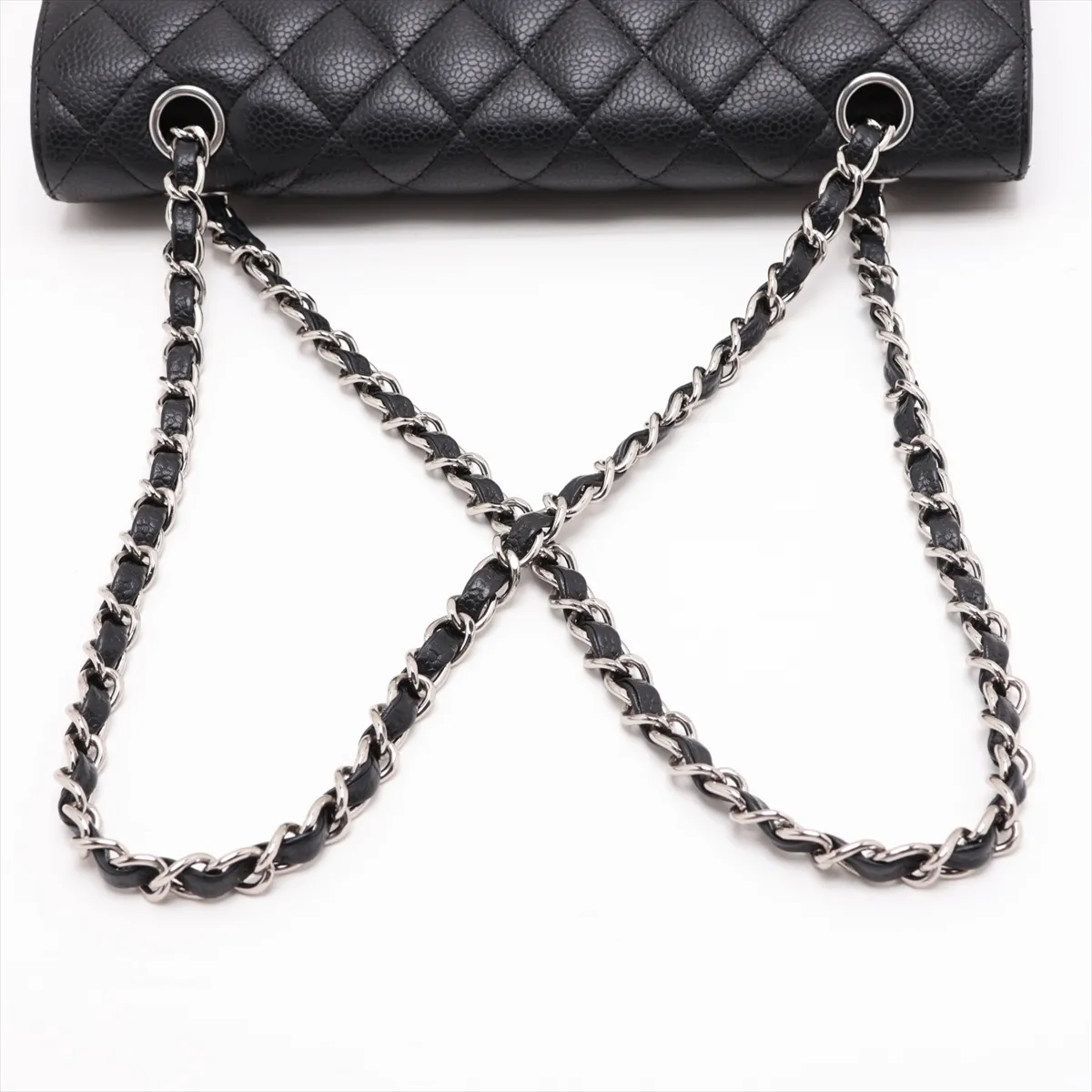 [Individually packaged] Chanel Matelassé 25 Caviar Skin Double Flap Double Chain Bag, Black with Silver Hardware, 13842370, Serial Number , A01112 — view 5