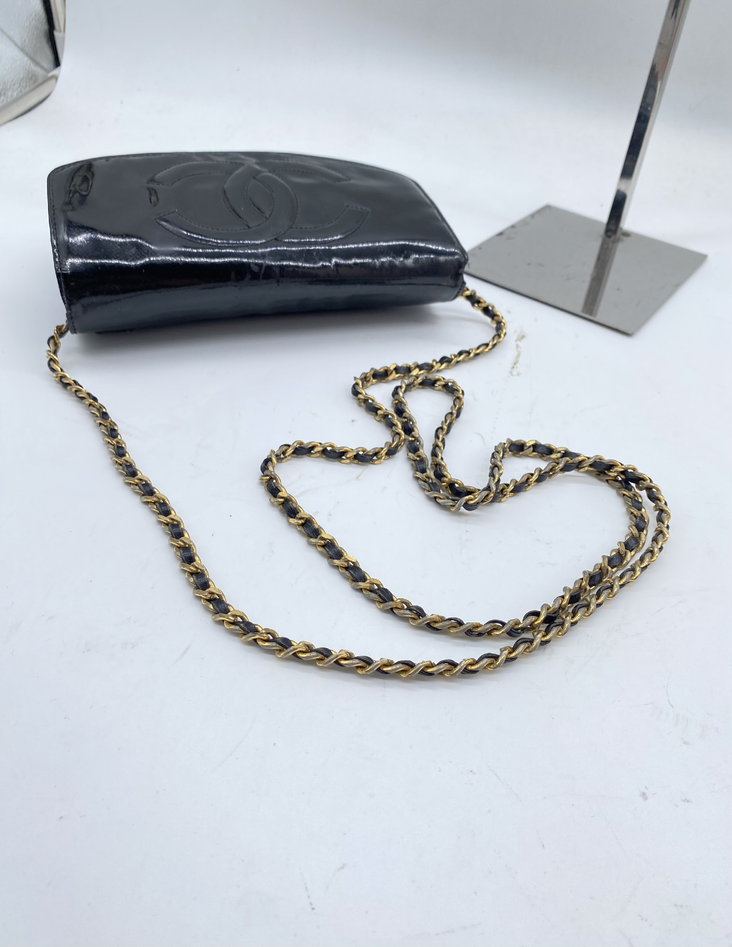 Enamel Coco Mark Chain Wallet Shoulder Bag — view 10