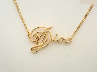 Script logo precious metal necklace/pendant, total length approximately 46 cm