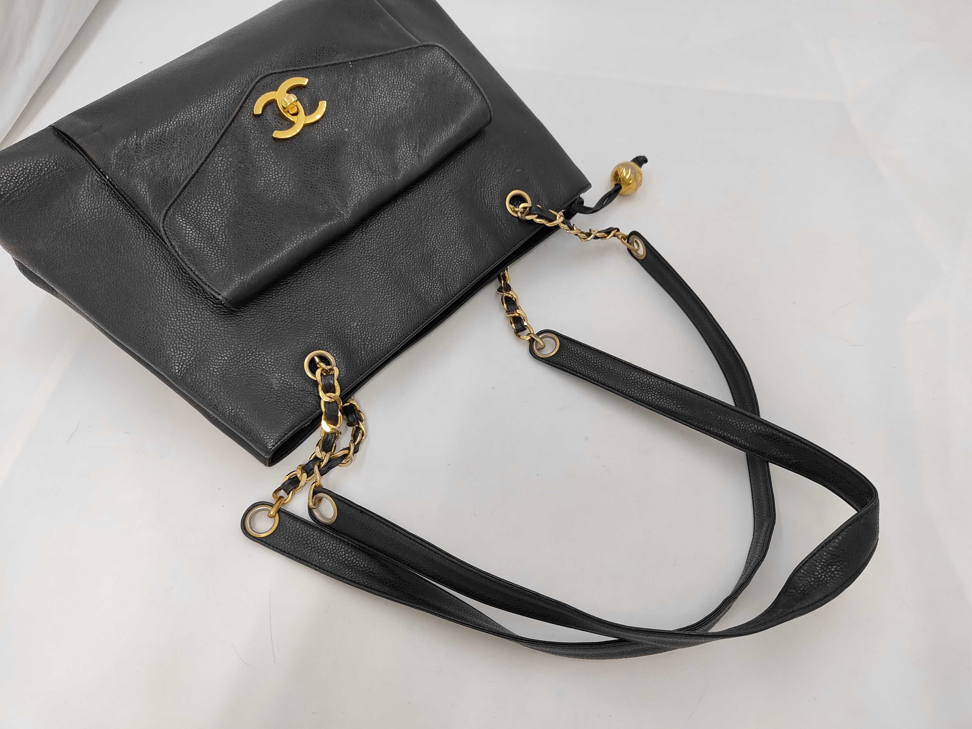 Caviar Skin Chain Turnlock Tote Bag — view 6