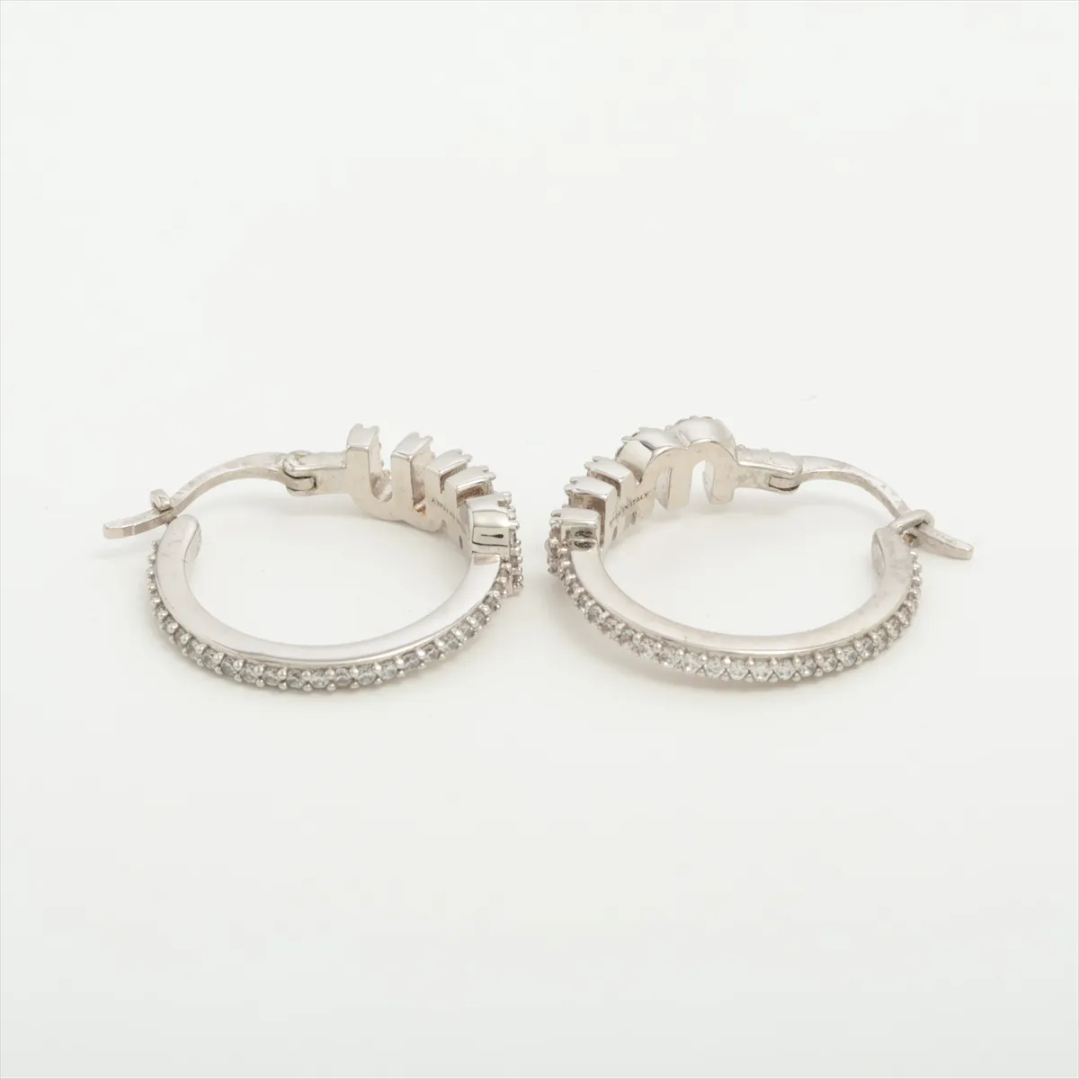 Logo Earrings (for both ears) Metal x Rhinestone Silver — view 3