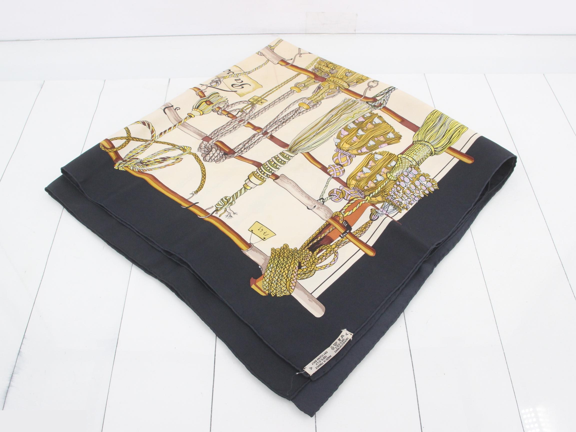 Carre 90 PASEMENTERIE cord-decorated scarf, silk, black, with tag. — view 2