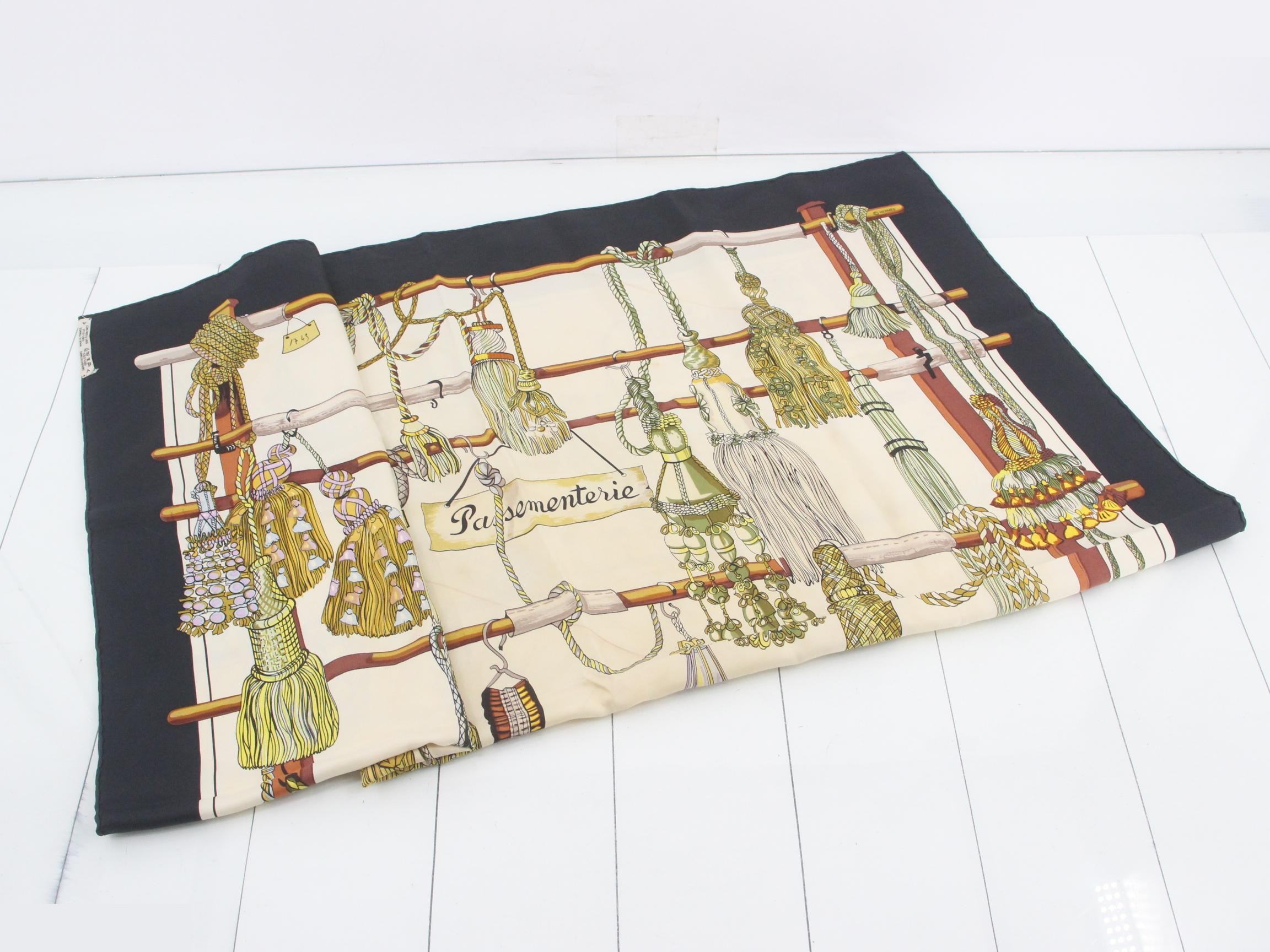 Carre 90 PASEMENTERIE cord-decorated scarf, silk, black, with tag. — view 3