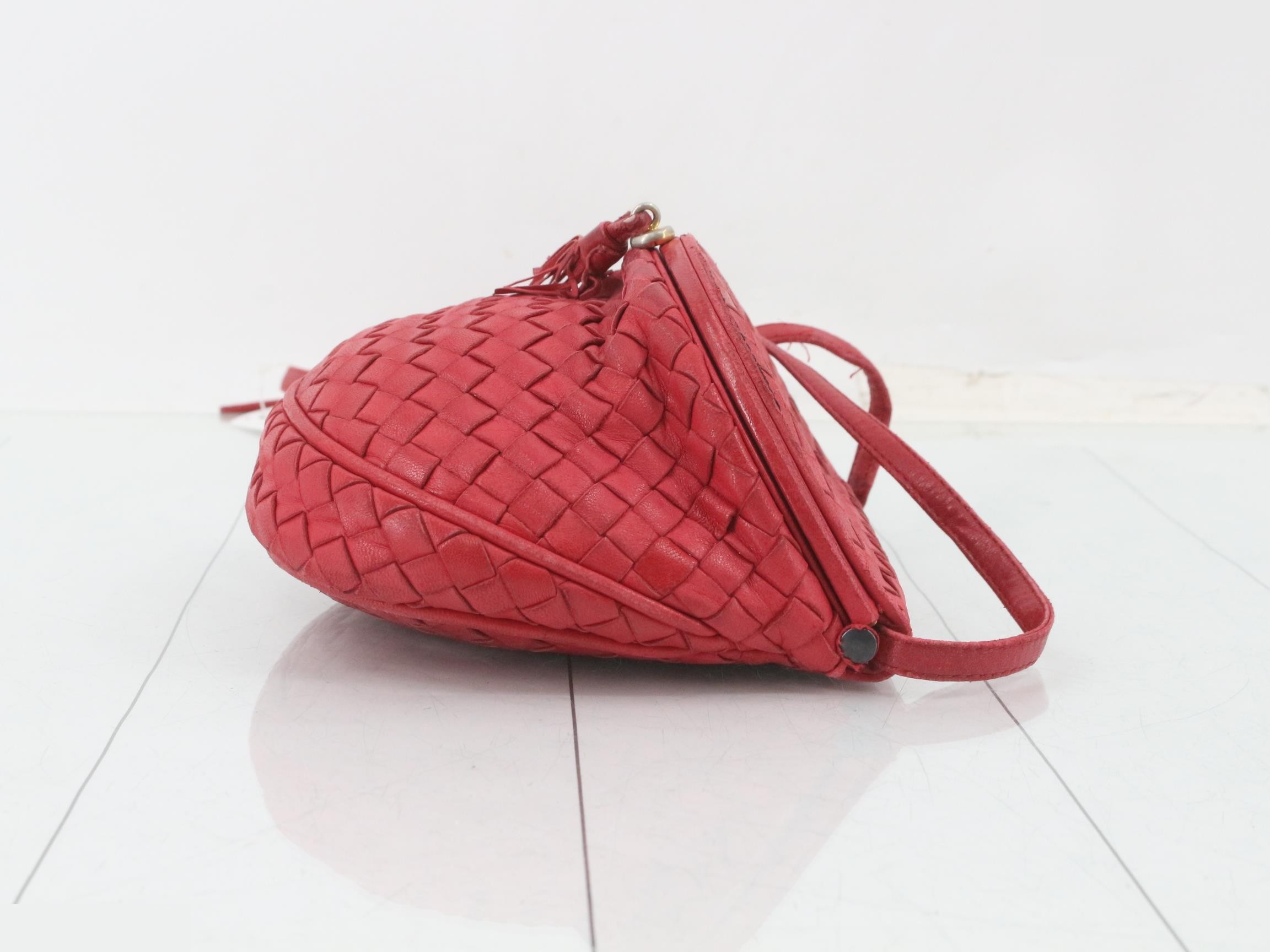 Intrecciato Shoulder Bag, Red — view 3