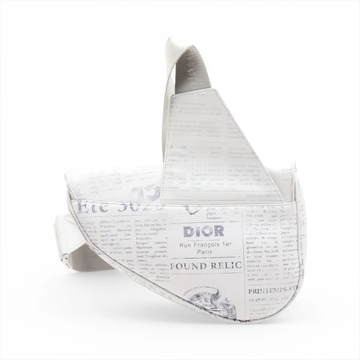Newspaper Saddle Leather Body Bag, White x Gray — view 2