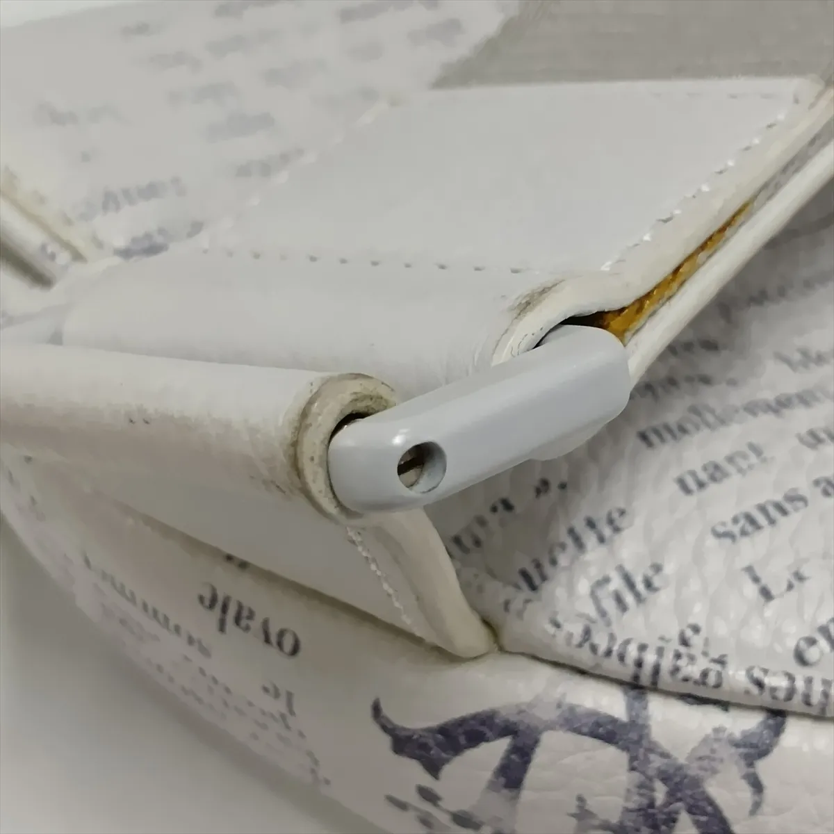 Newspaper Saddle Leather Body Bag, White x Gray — view 12
