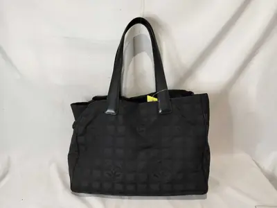 New Travel Line Nylon x Leather Tote Bag, Black Handbag