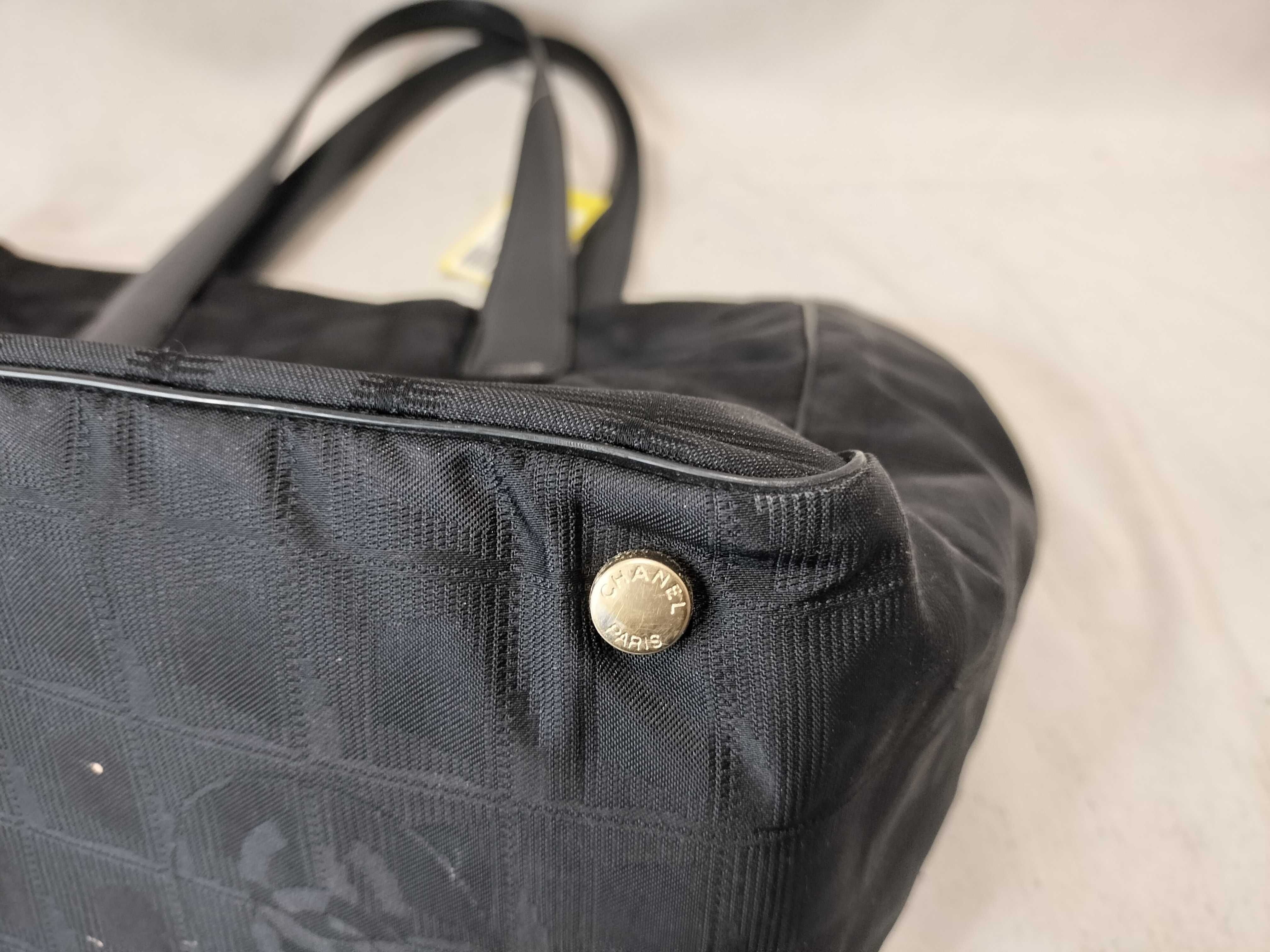 New Travel Line Nylon x Leather Tote Bag, Black Handbag — view 6