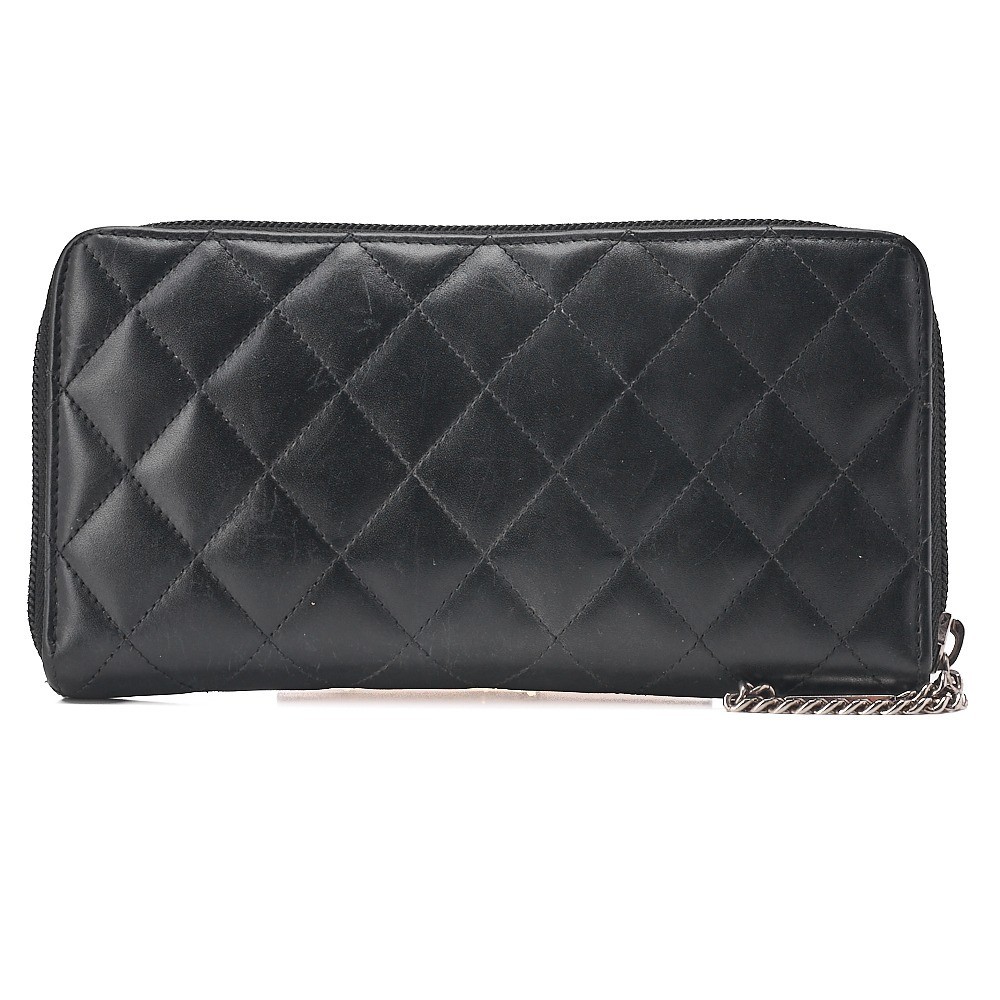 Calf leather x enamel Cambon line round wallet, black, silver hardware, serial number 20s — view 2