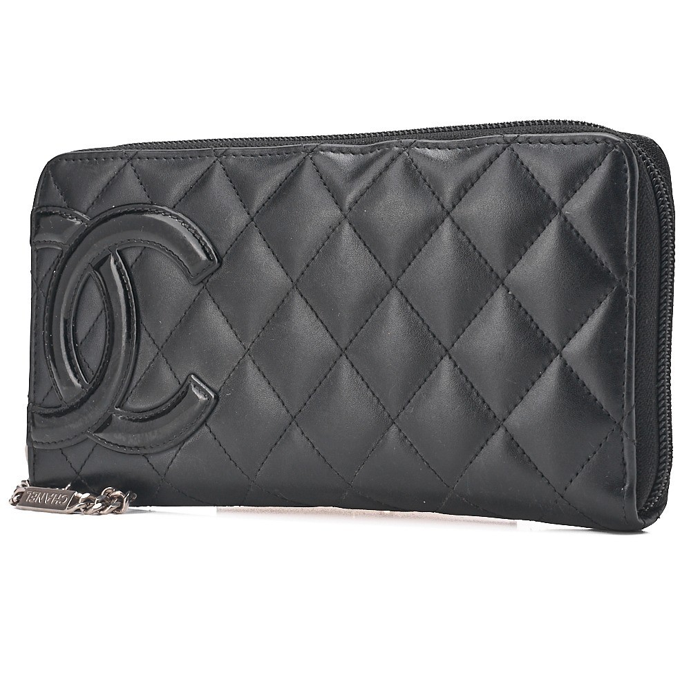 Calf leather x enamel Cambon line round wallet, black, silver hardware, serial number 20s — view 3