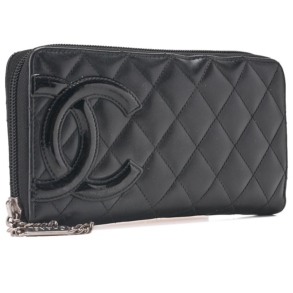 Calf leather x enamel Cambon line round wallet, black, silver hardware, serial number 20s — view 4
