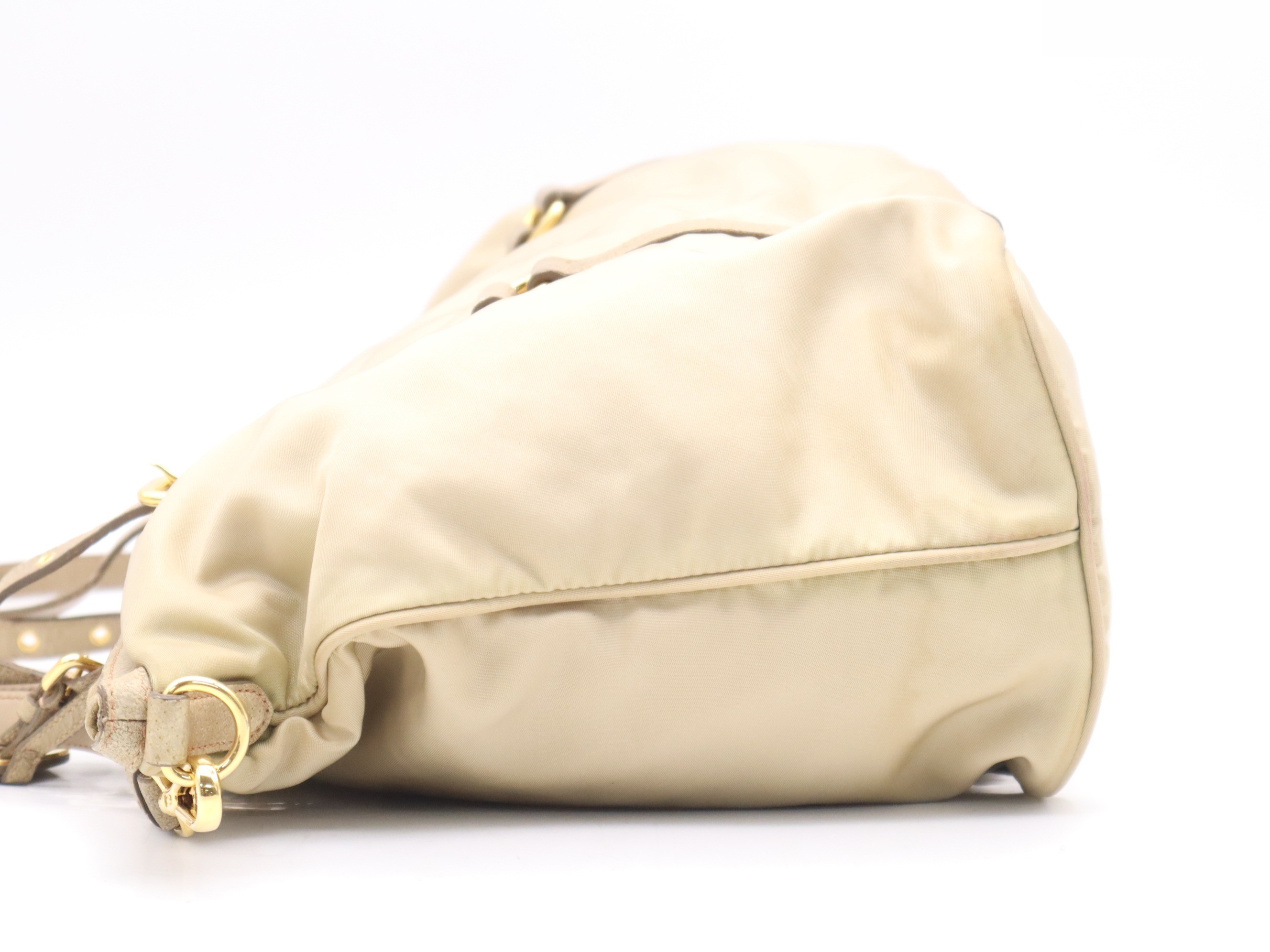 Nylon x Leather 2-Way Tote Bag, Albino Beige, with Shoulder Strap — view 3
