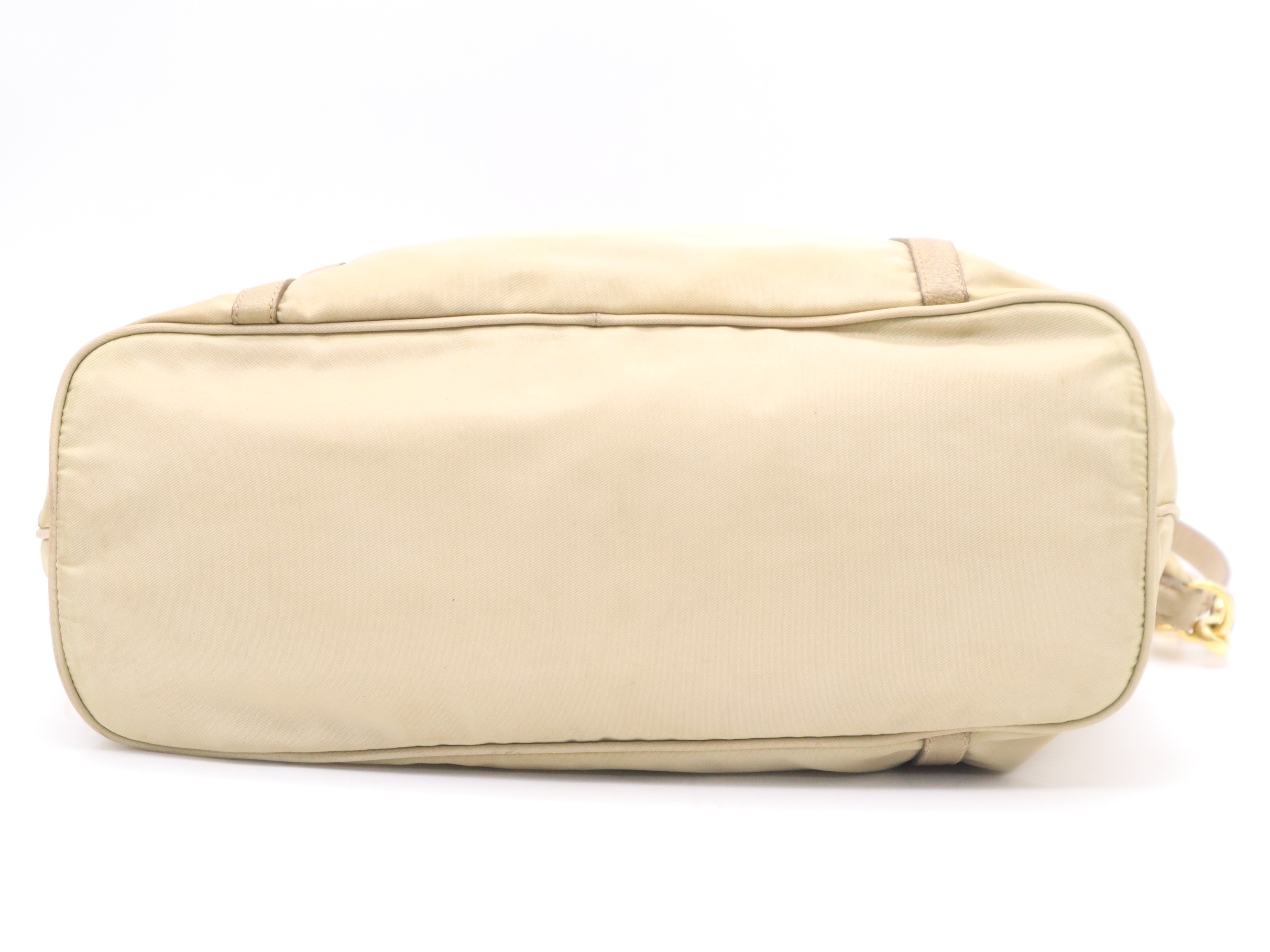 Nylon x Leather 2-Way Tote Bag, Albino Beige, with Shoulder Strap — view 4