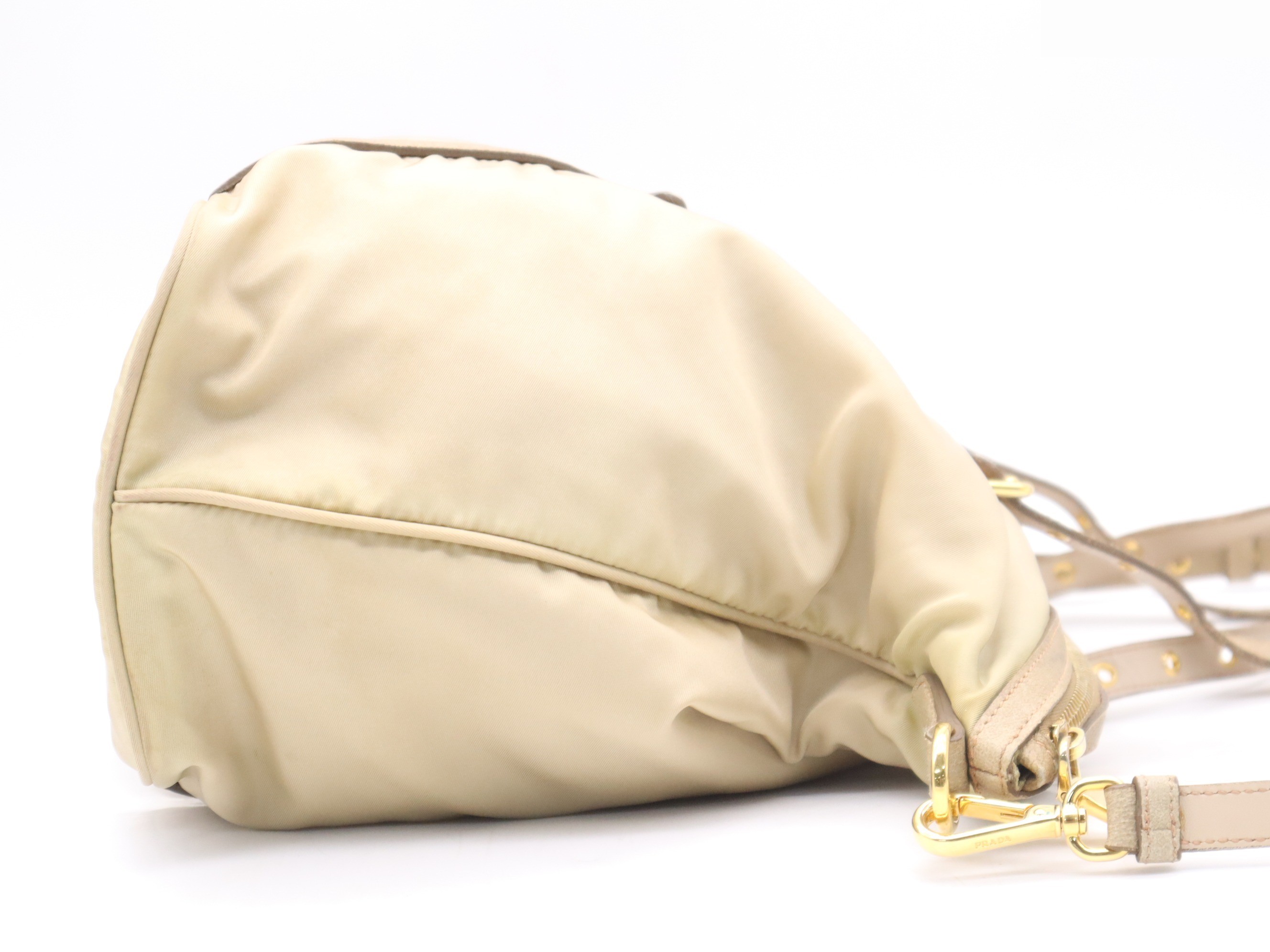 Nylon x Leather 2-Way Tote Bag, Albino Beige, with Shoulder Strap — view 5