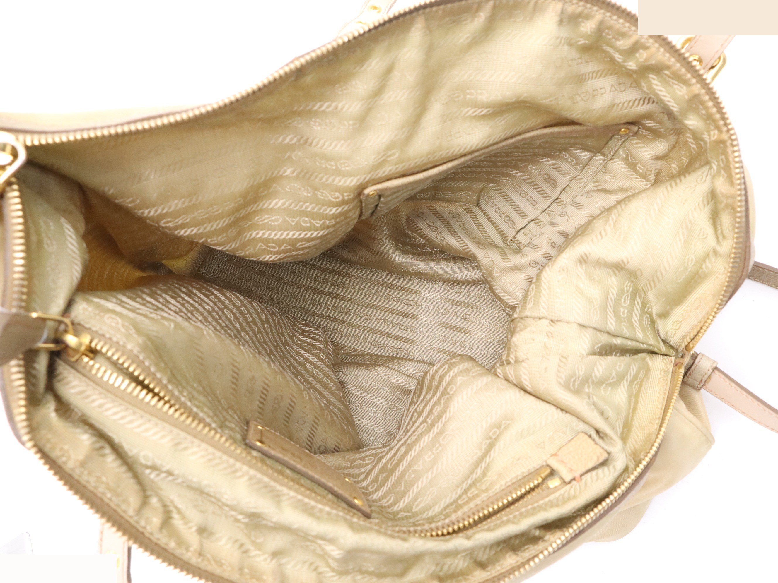 Nylon x Leather 2-Way Tote Bag, Albino Beige, with Shoulder Strap — view 7