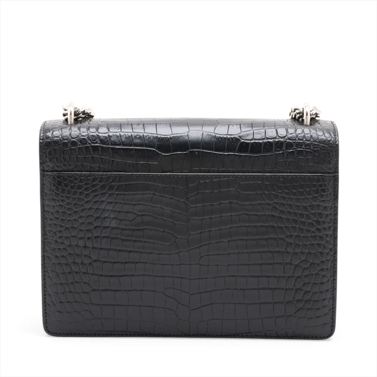 Sunset Crocodile Embossed Chain Shoulder Bag, Black 442906 — view 2