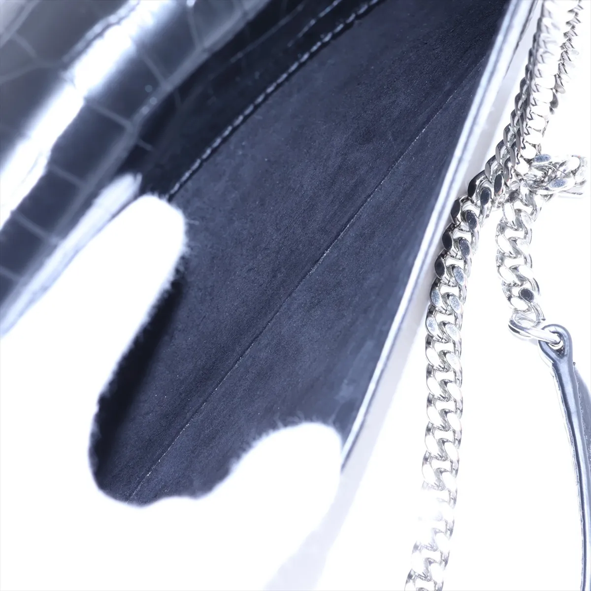 Sunset Crocodile Embossed Chain Shoulder Bag, Black 442906 — view 11