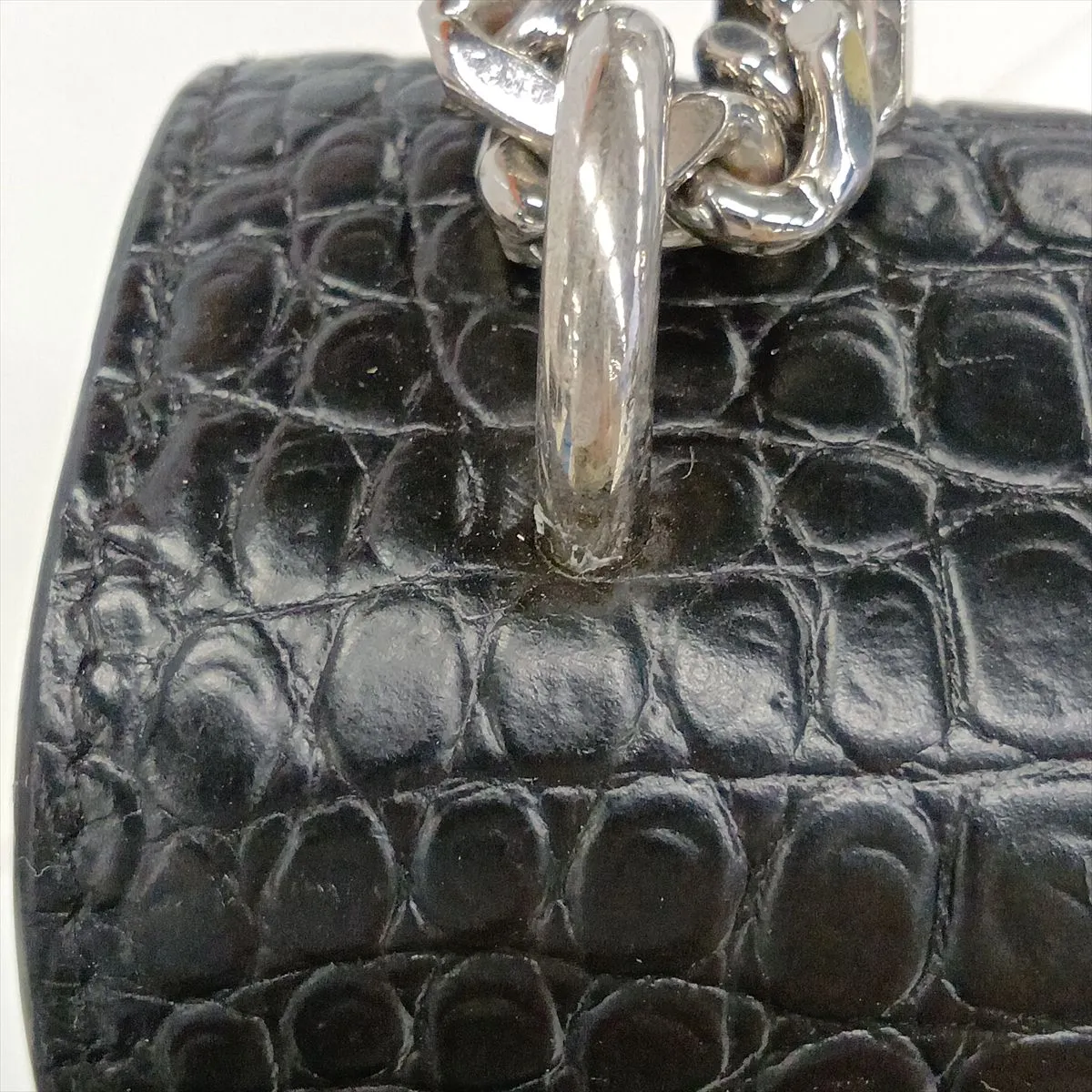 Sunset Crocodile Embossed Chain Shoulder Bag, Black 442906 — view 14