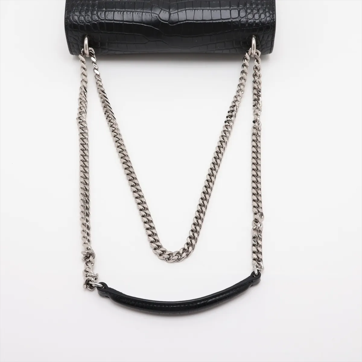 Sunset Crocodile Embossed Chain Shoulder Bag, Black 442906 — view 5