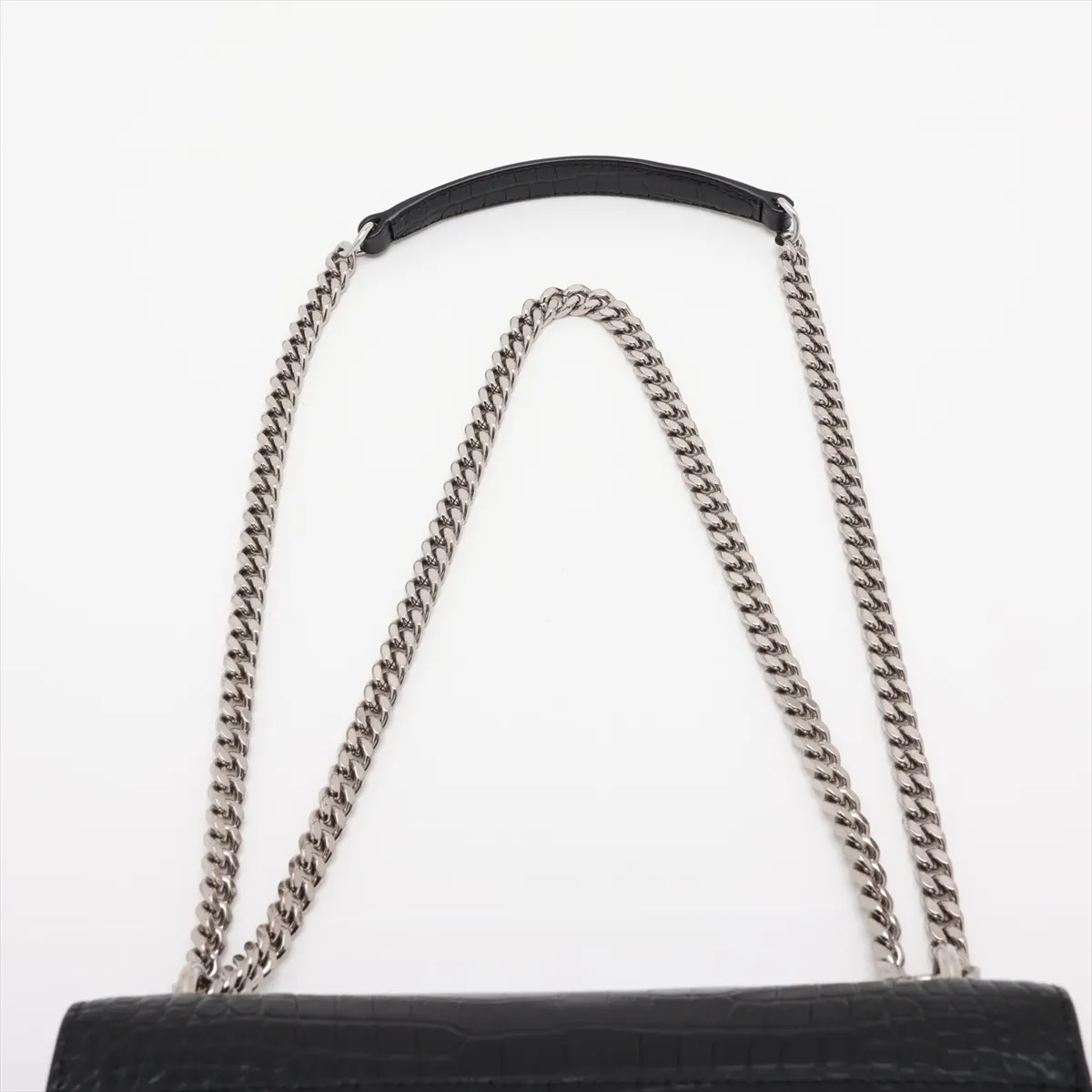 Sunset Crocodile Embossed Chain Shoulder Bag, Black 442906 — view 6