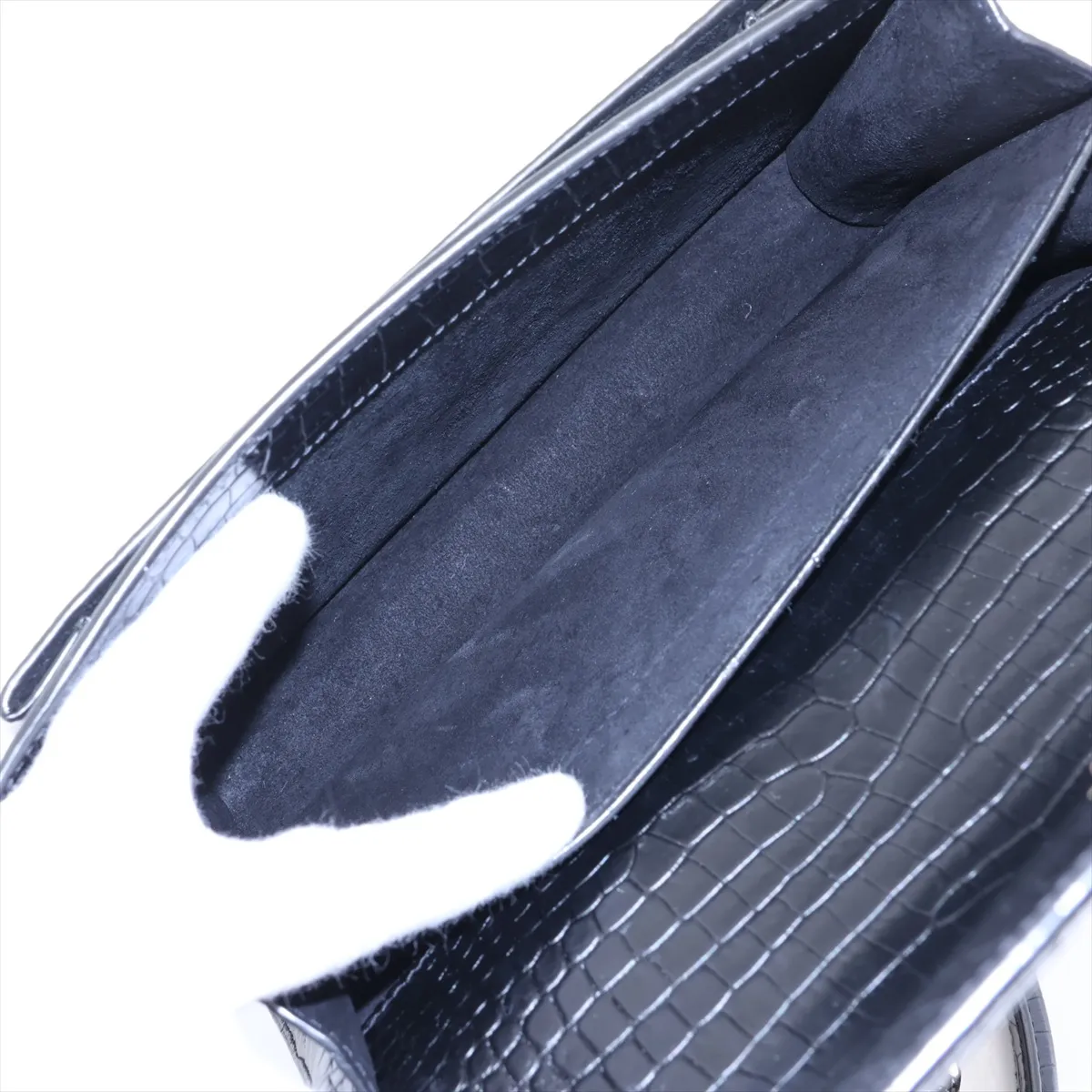 Sunset Crocodile Embossed Chain Shoulder Bag, Black 442906 — view 8