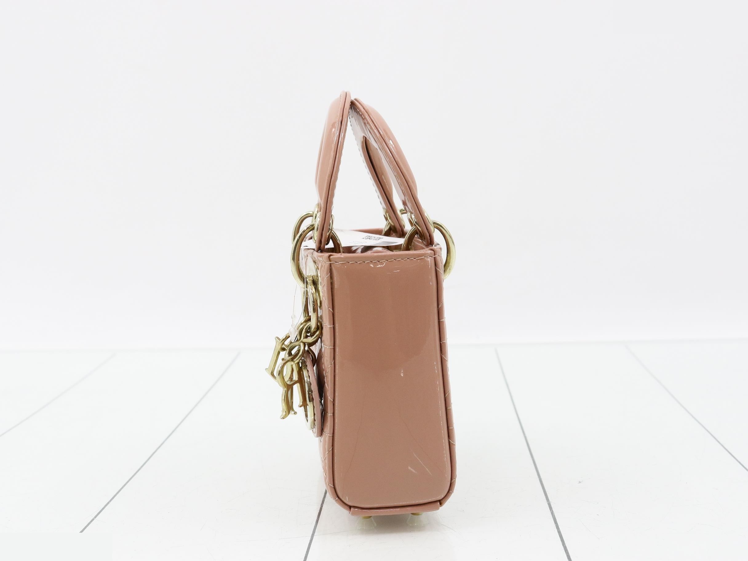 Lady Dior Cannage Enamel 2-Way Handbag (Pink) — view 3
